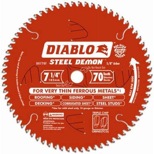 Diablo D0770F 7-1/4" x 70-Teeth Steel Demon™ Carbide Saw Blade for Thin Metal