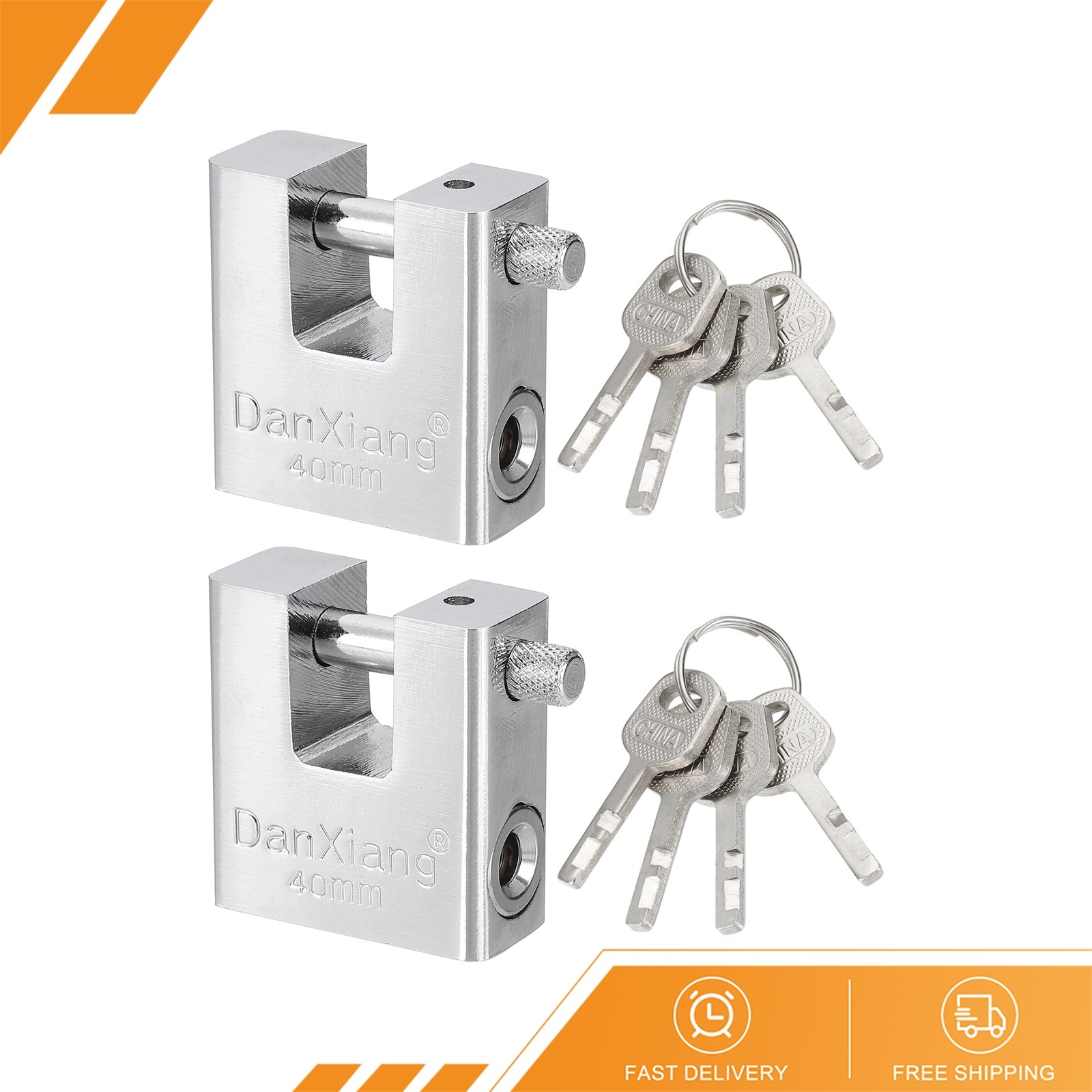2Pcs 1.6" High Security Padlock Steel D-Shaped Heavy Duty Locks 4 Keys