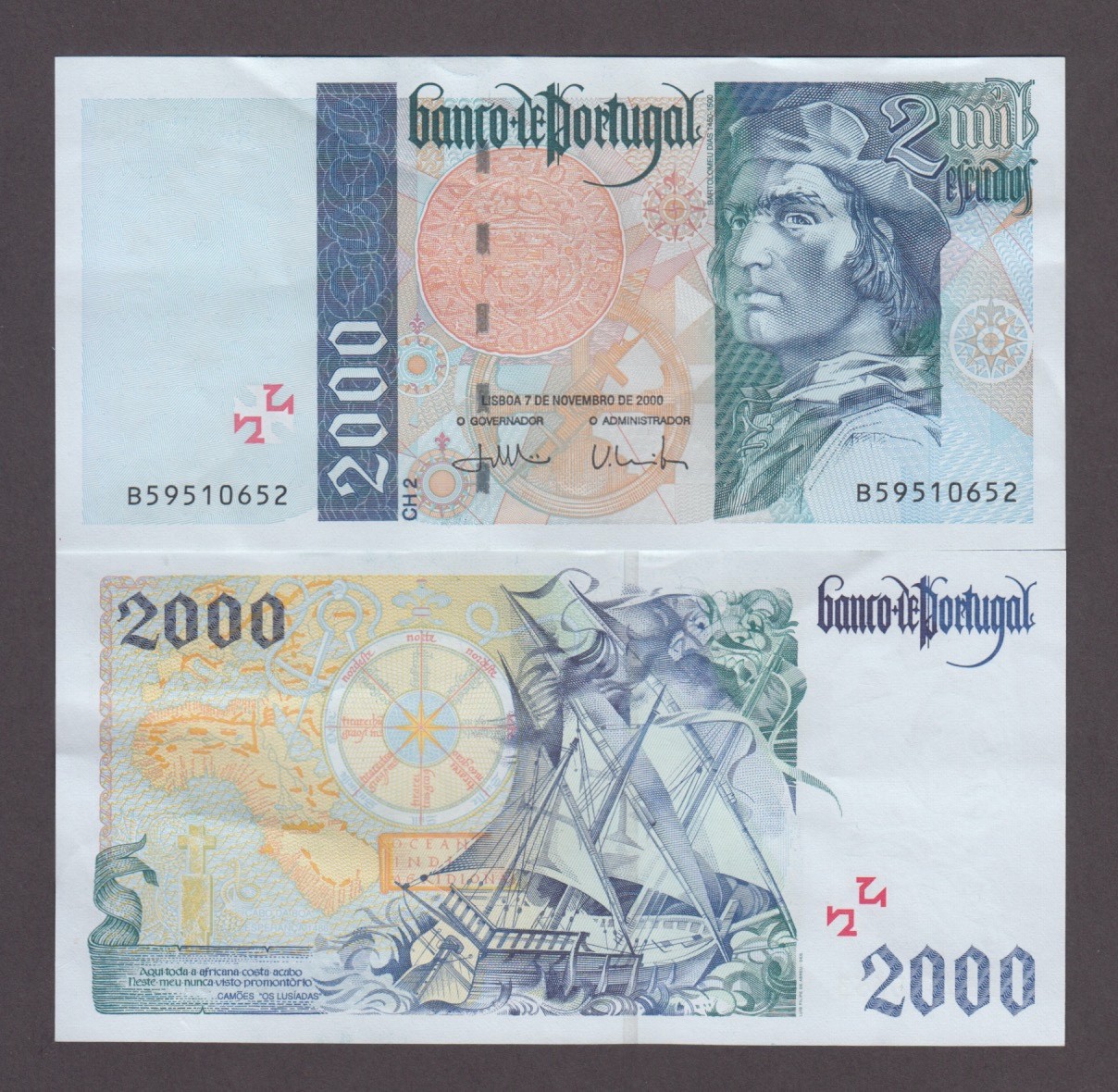 PORTUGAL P.181g. 1000 ESCUDOS CH.12  20.12.1990 PFX 5A  AU/UNC WE COMBINE