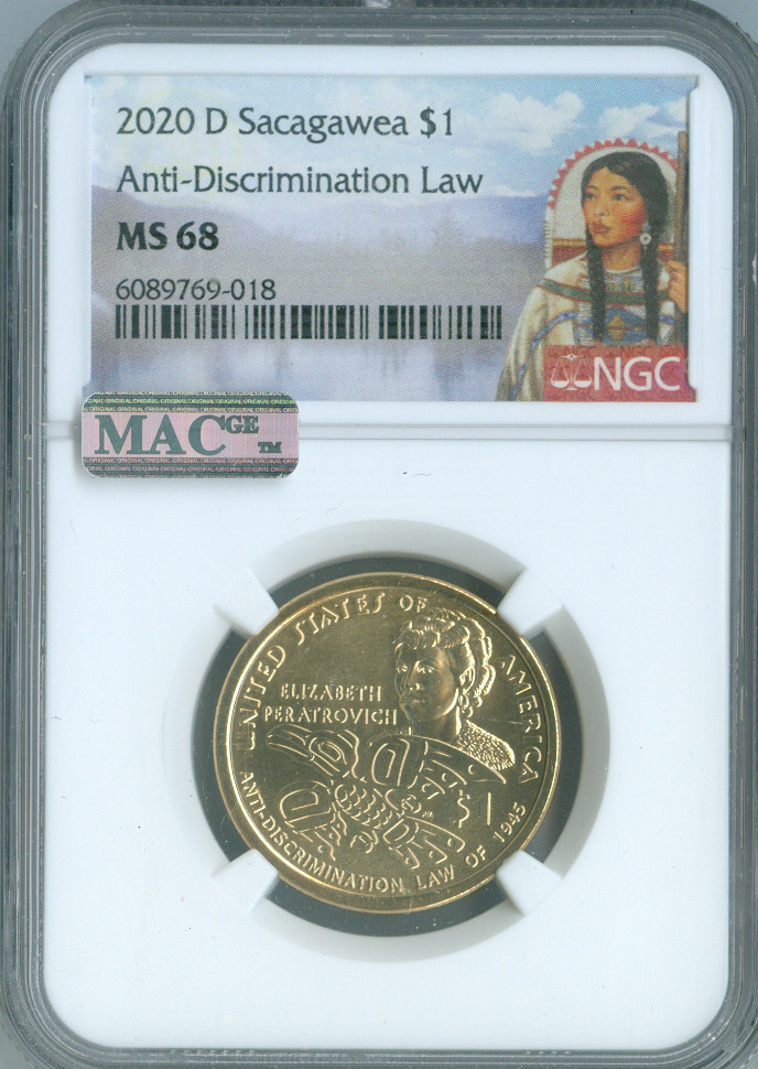 2020 D SACAGAWEA DOLLAR NGC MS68 MAC SPOTLESS .