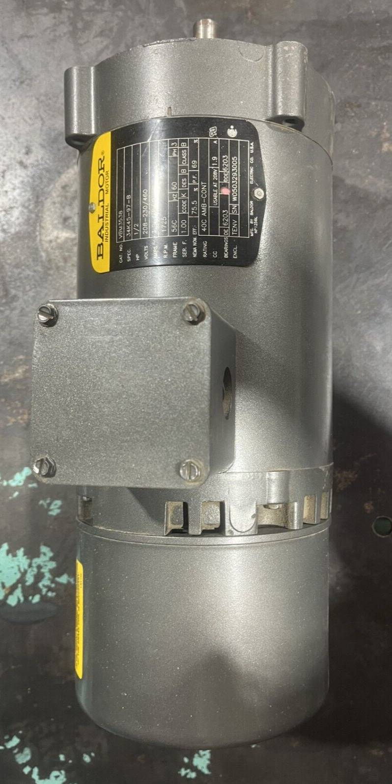 VBM3538 BALDOR RELIANCE, BRAKE MOTOR,.5 HP, 1725 RPM, 3PH, 60HZ, 56C, 3420M