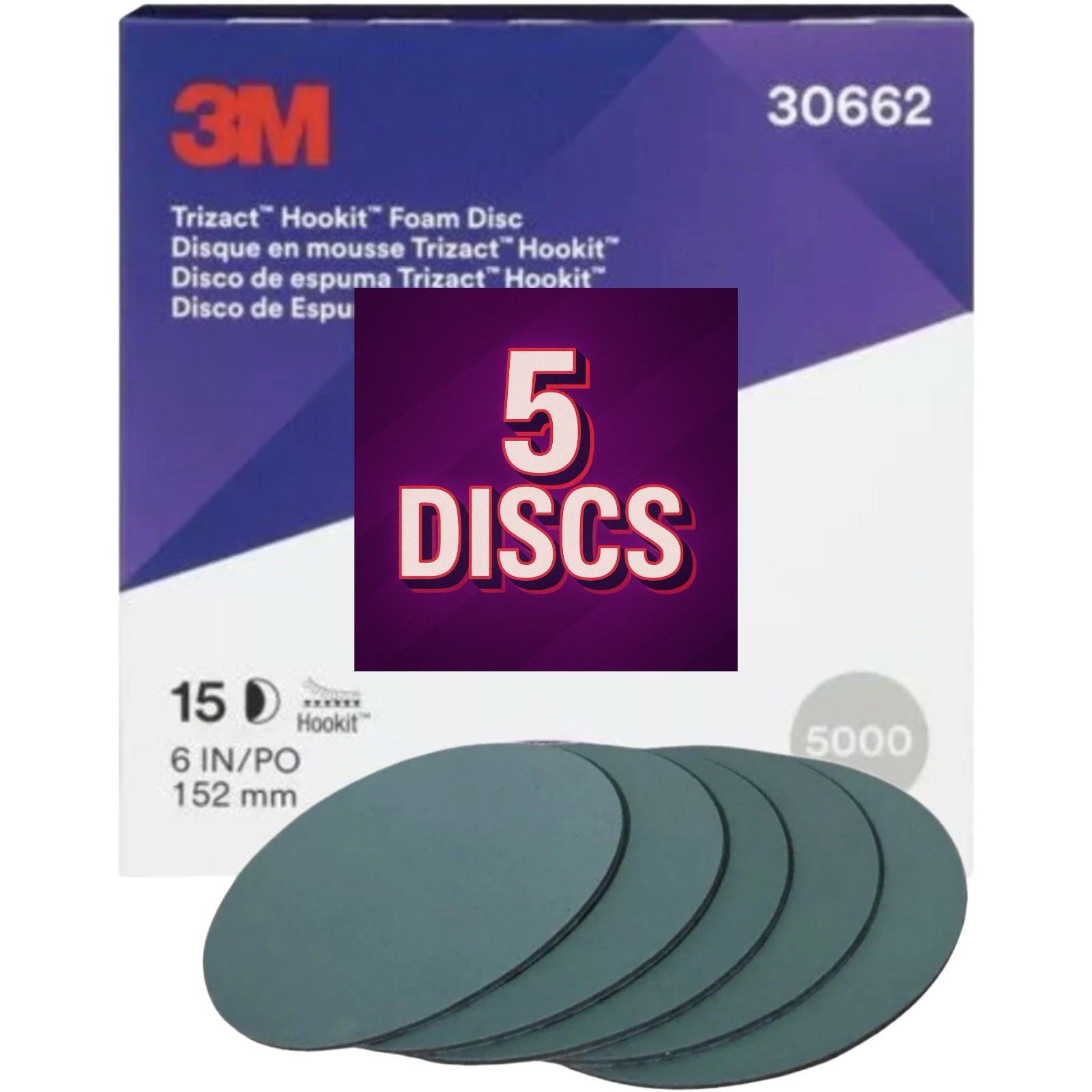 3M 30662 Trizact 5000 Hookit Foam Disc Paint Buffing 6"GENUINE 3M  (5 disc Kit)