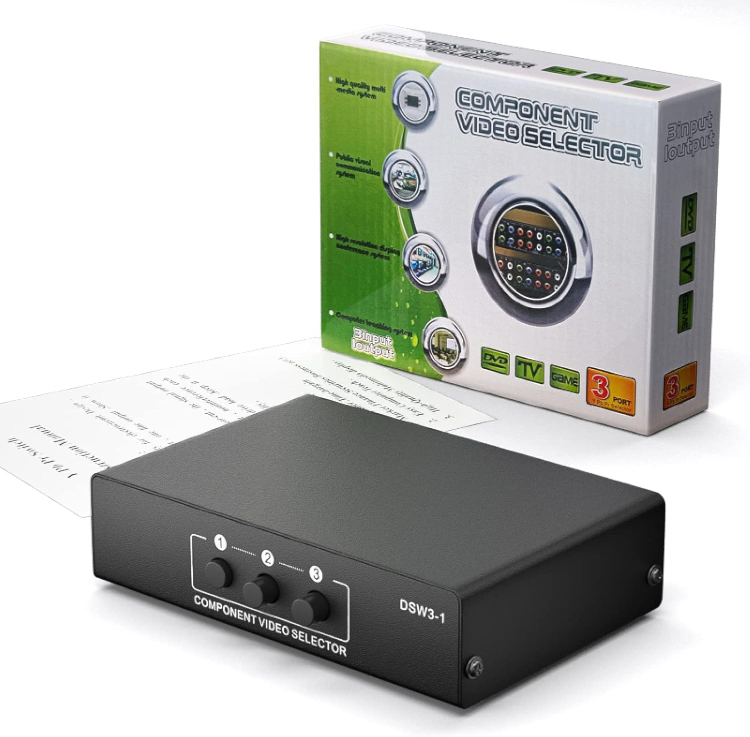 Component AV Video Switch Box 3 in 1 Out, 3 1 out