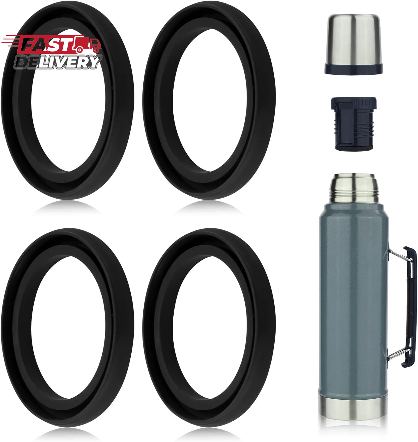 4Pcs Silicone Replacement Gaskets Classic for Stanley, Silicone Seal Gasket for
