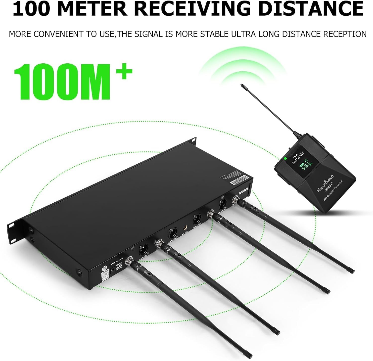 MicrocQueen UHF Wireless Microphone System 4 Channel Lapel / Lavalier Karaoke