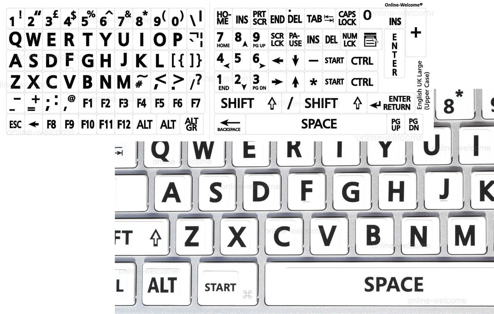 English UK large white letters keyboard sticker