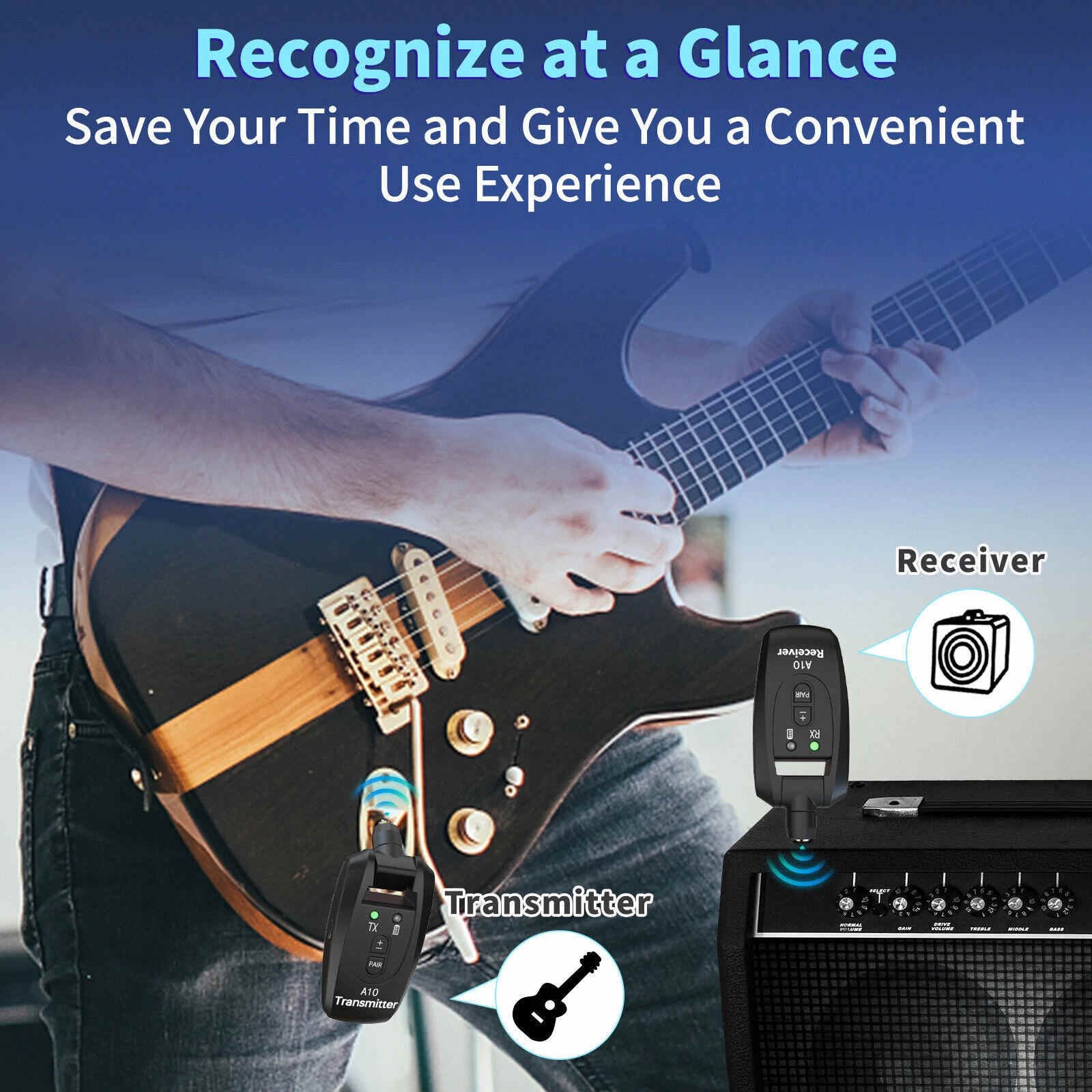 For Guitar Wireless Transmitter & Receiver Set 2.4GHz 24Bit 48KHz No Latency