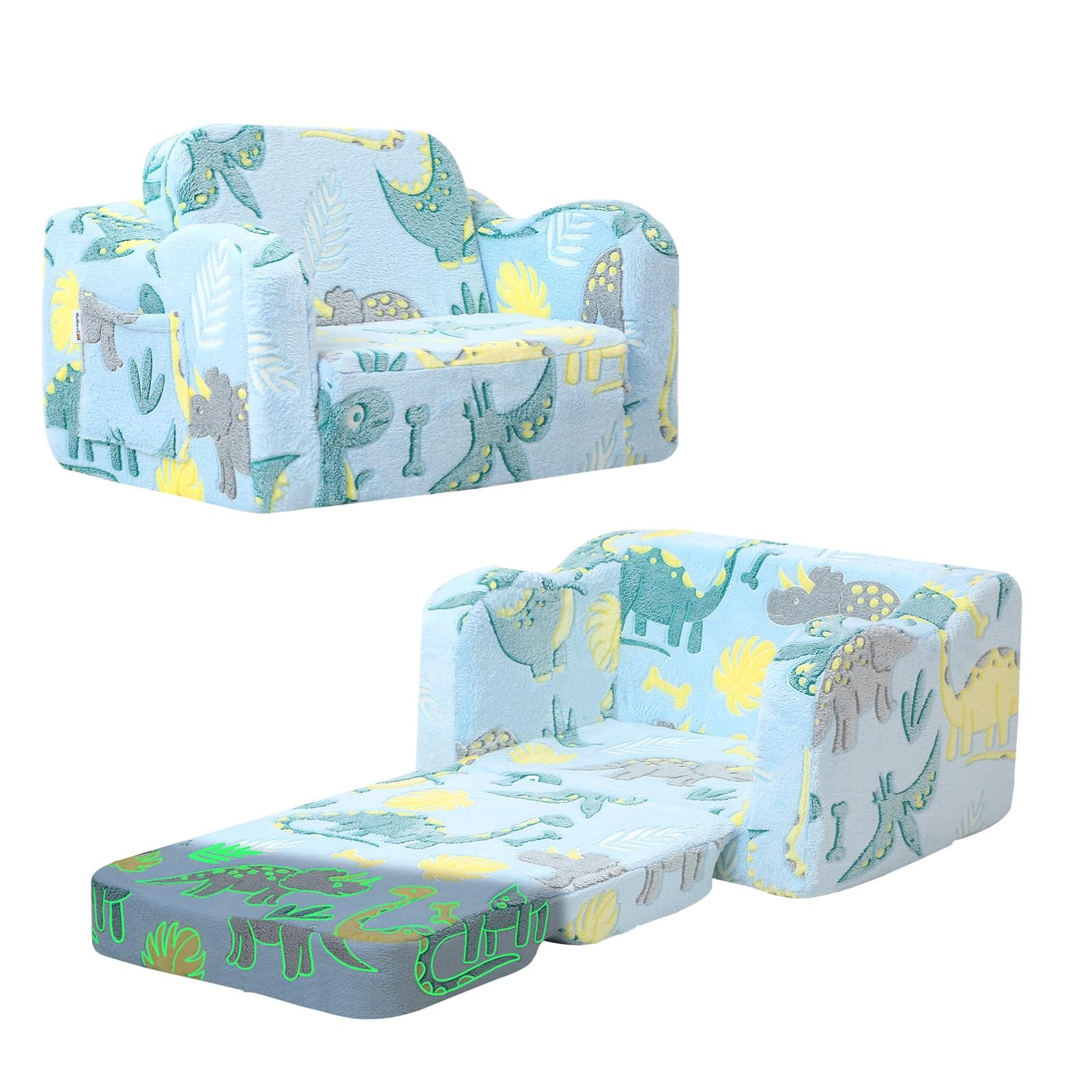 Toddler Chair Comfy 1-3 Years Old, Kids Couch for Playroom, Convertible Glowi...