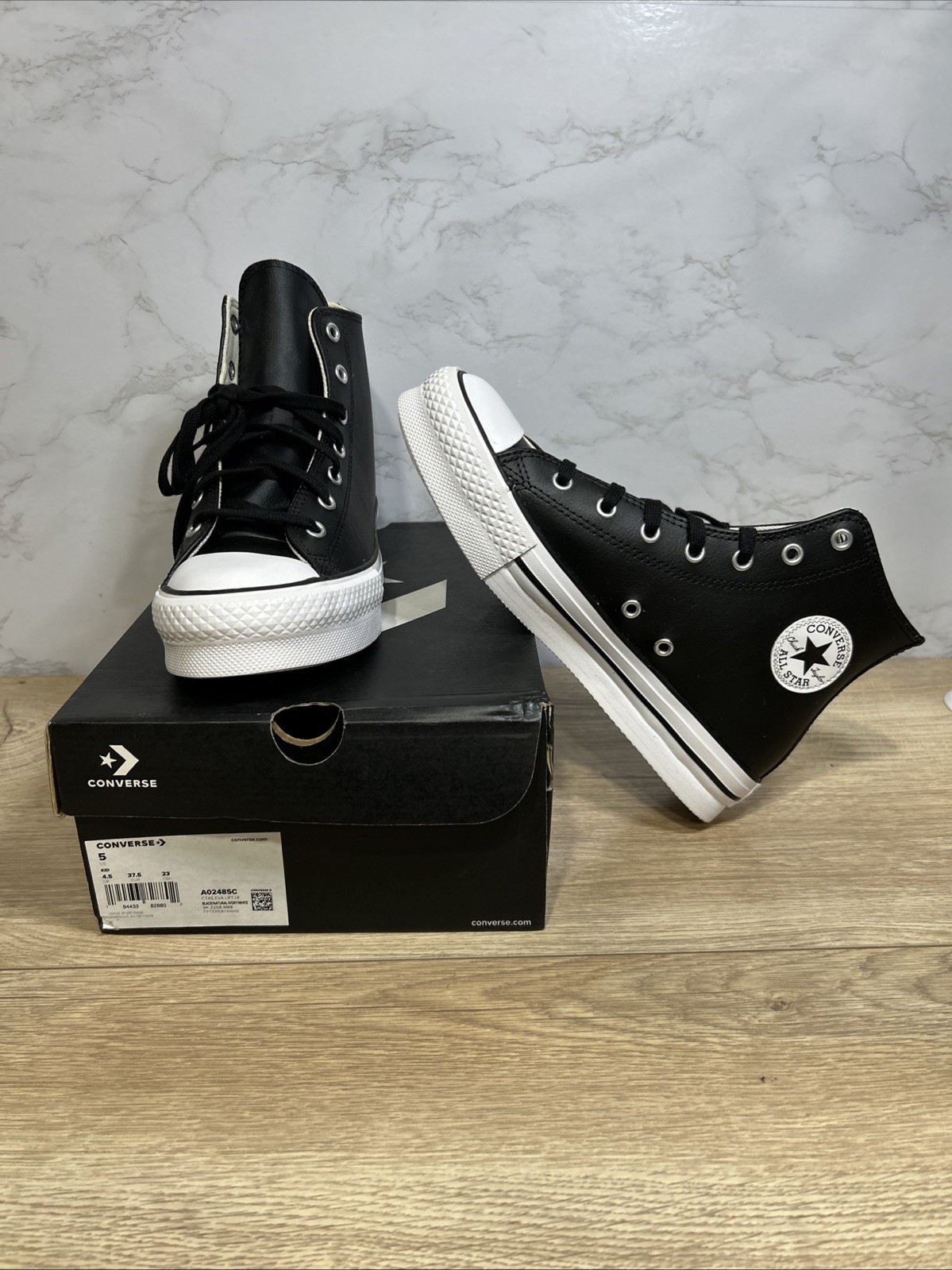 Converse CT All Star Women Eva Lift Black Leather Hi Top Sneakers A02485C Sz 7