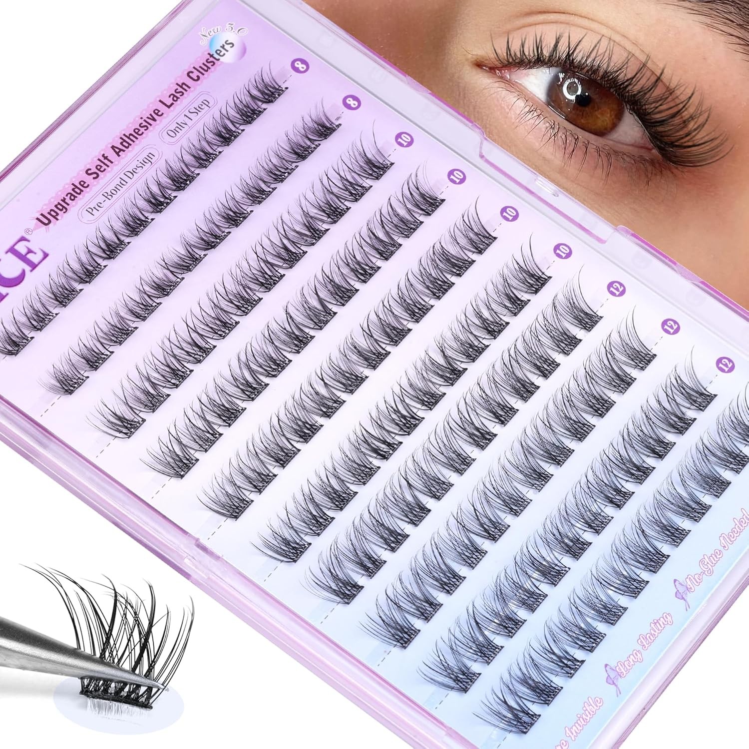 Self Adhesive Eyelashes Reusable Natural Self Adhesive Lash Clusters Wispy Press