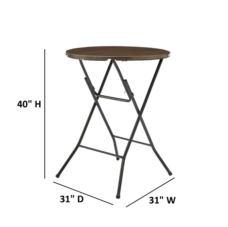 2 Pack 31in Round High Top Folding Table Walnut Portable Cocktail Table