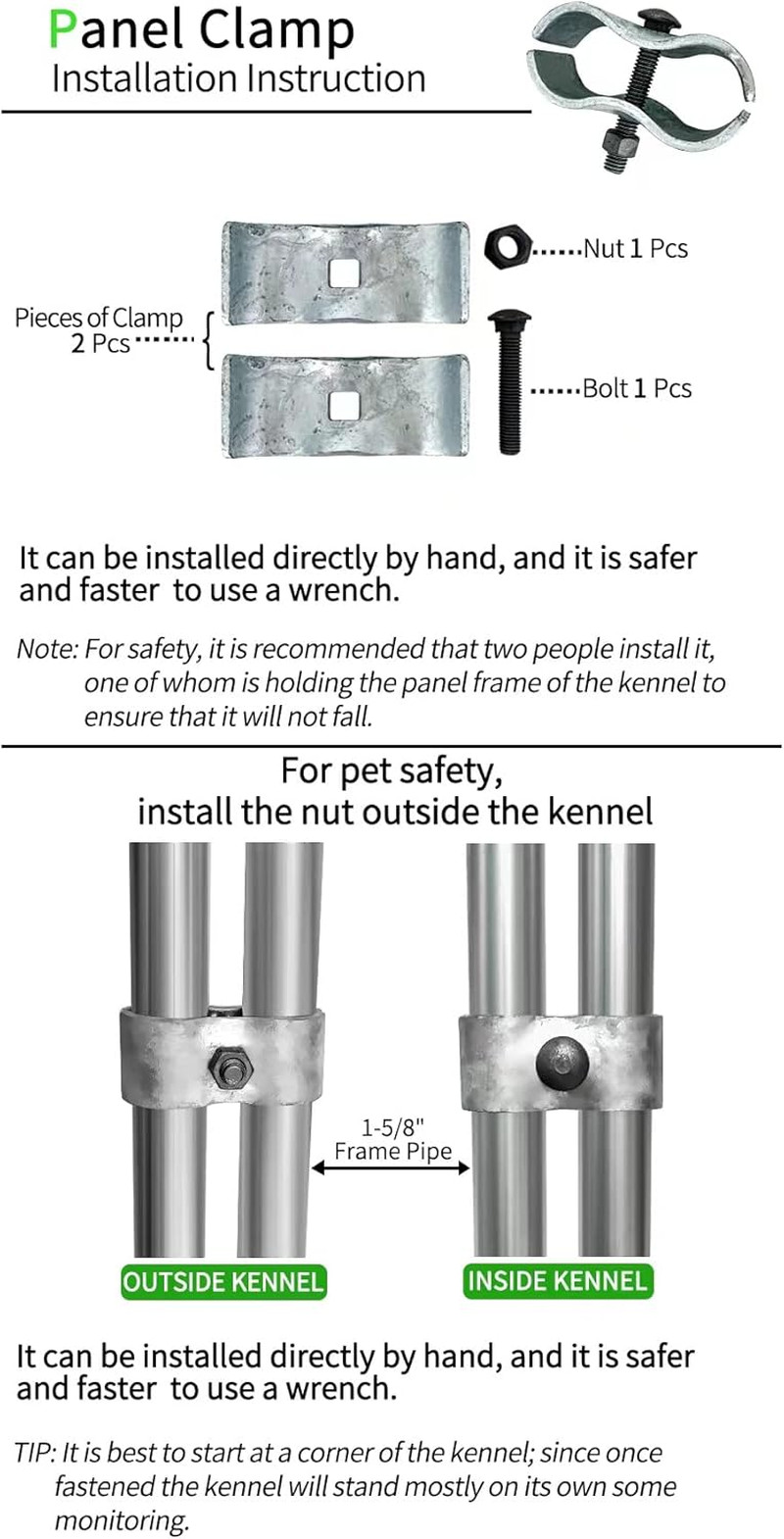 8 Set Dog Kennel Panel Clamps for 1-3/8" round Pipe Frame