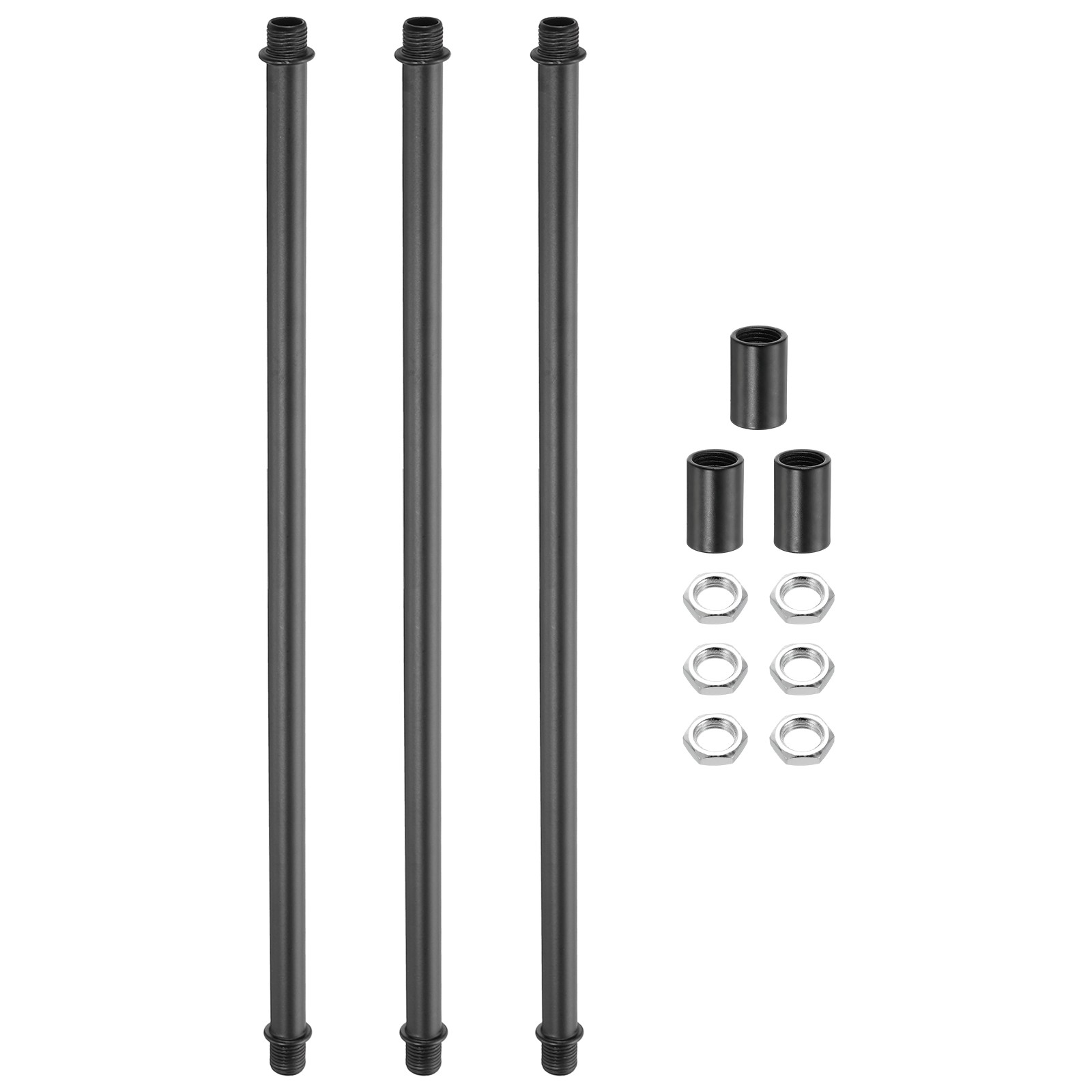 3Set 300mm/11.81" Straight Pipe Lamp Stems Rod Kit, M10 Fine Thread, Black