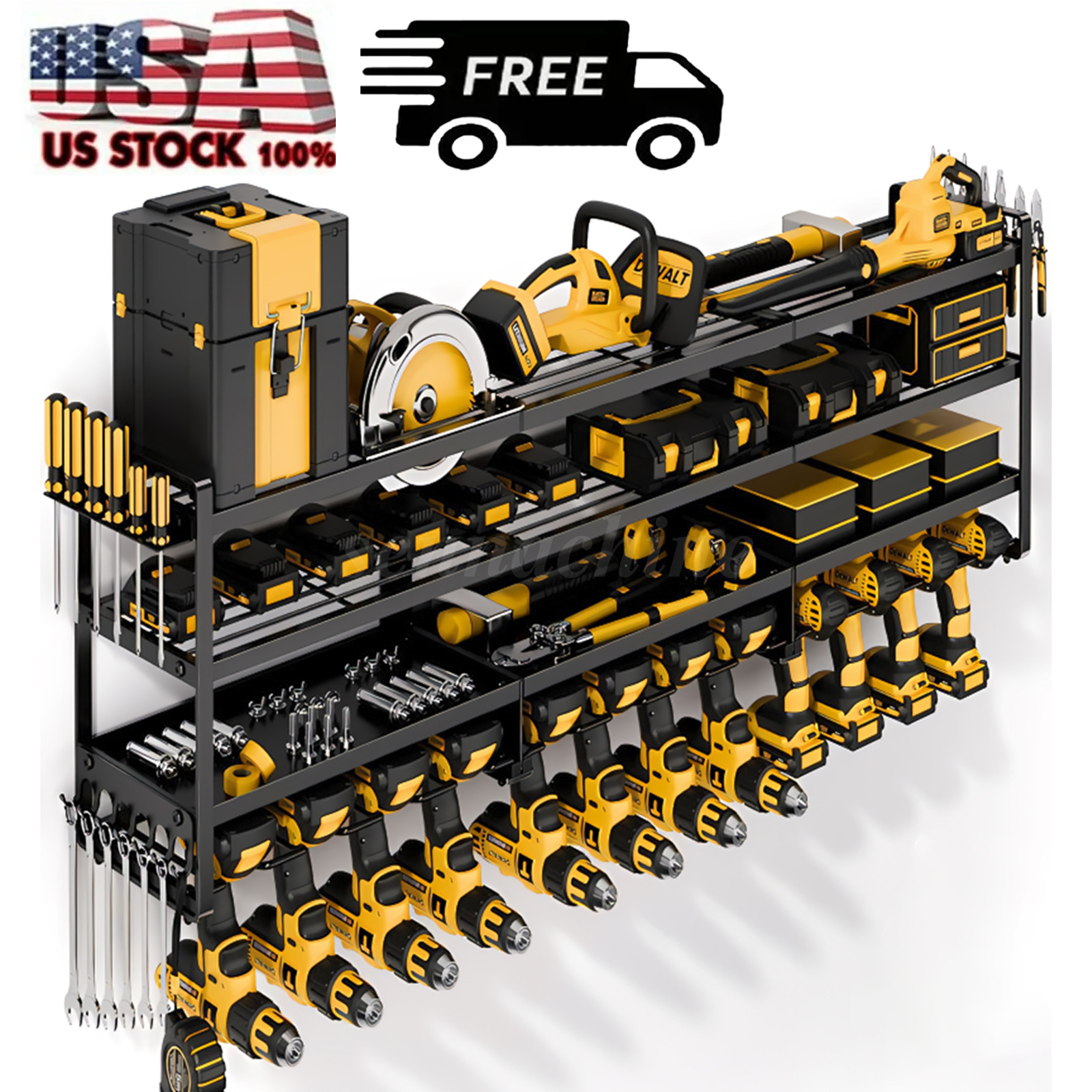 Extended Heavy Duty Power Tool Organizer 4-Tier 12-Drill Metal Tool Storage Rack