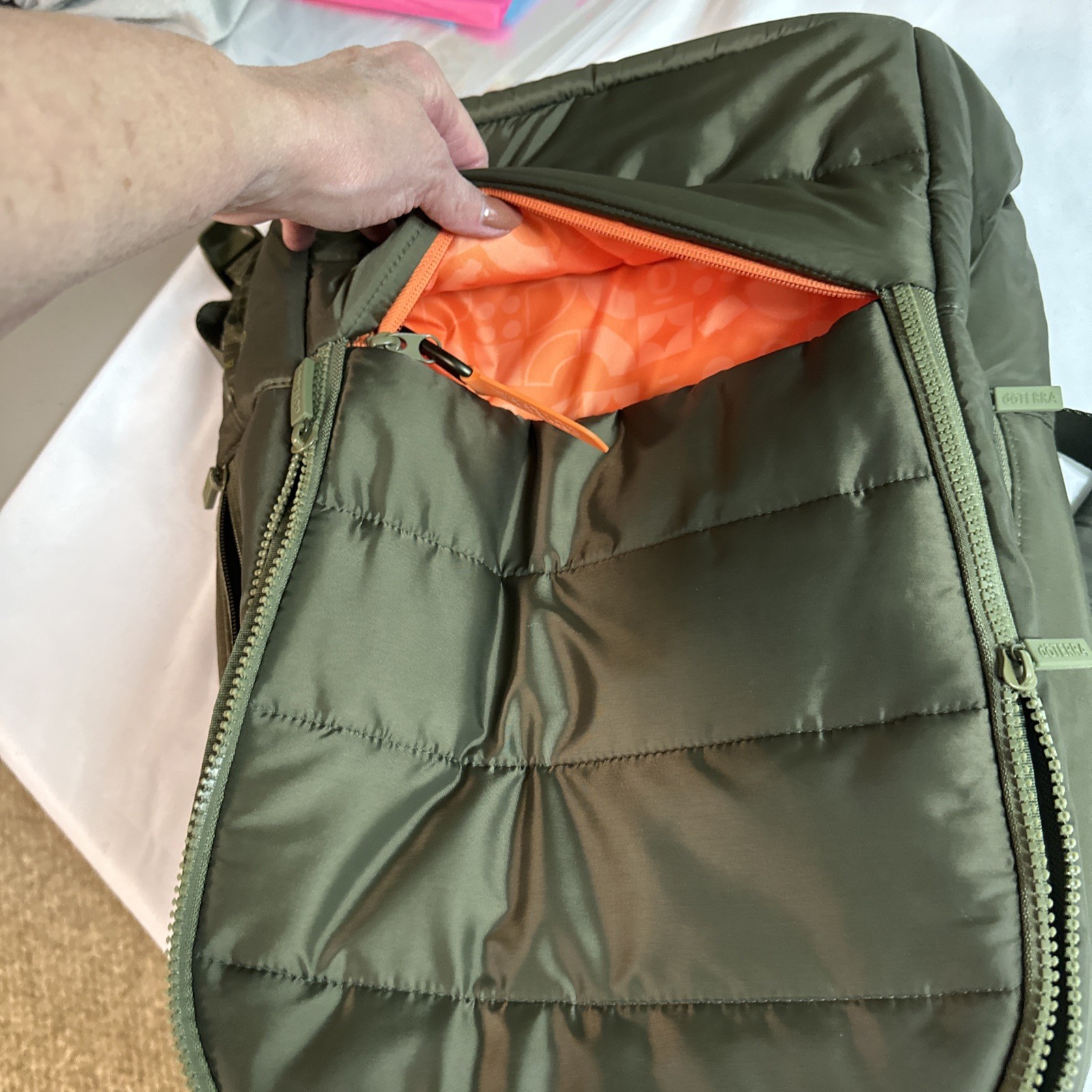 Doterra 2024 Olive Green Backpack With Orange Accents, Only Used At Convention