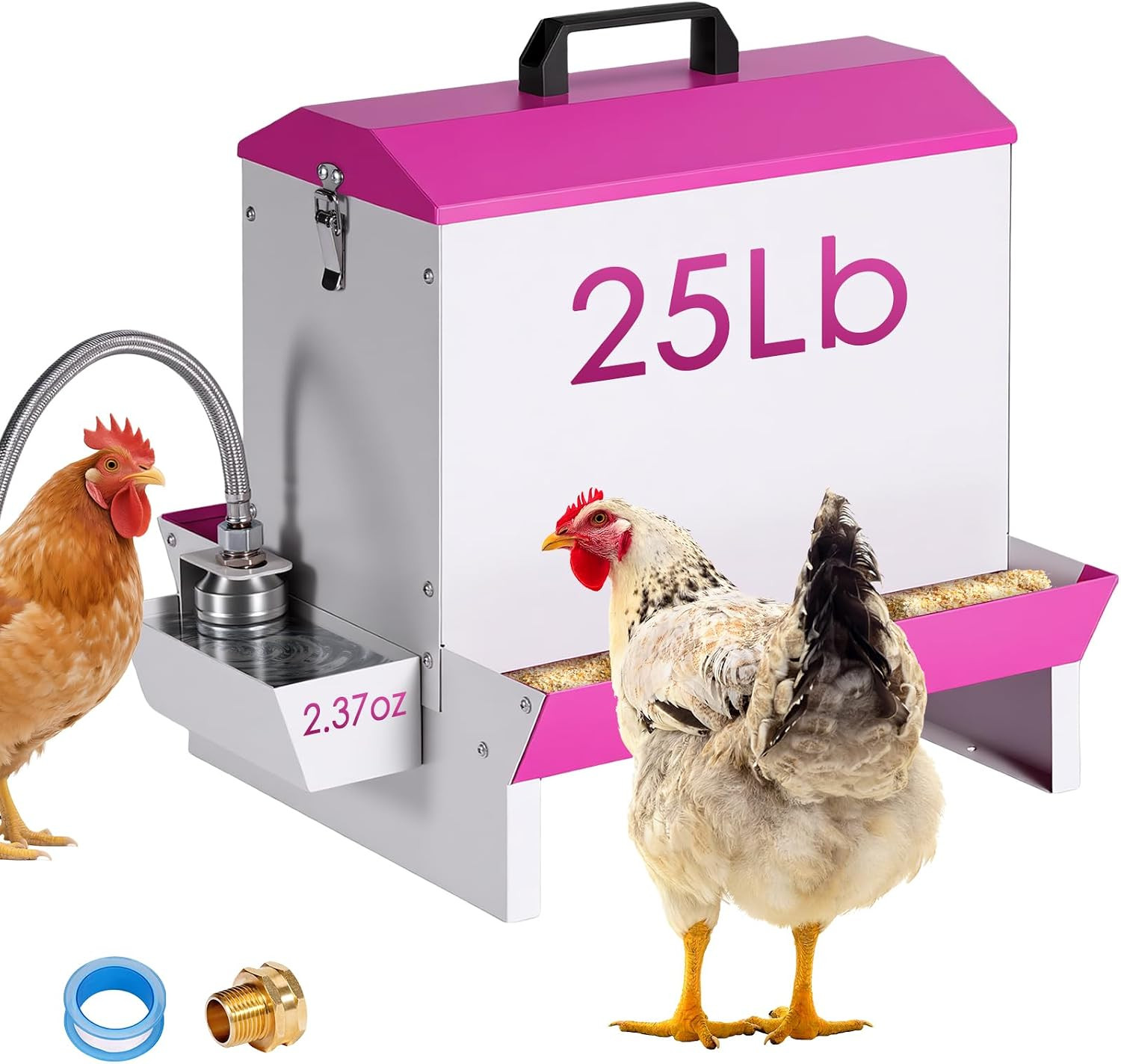 25Lb Metal Chicken Feeder and Waterer Set Automatic No Waste Galvanized Poultry