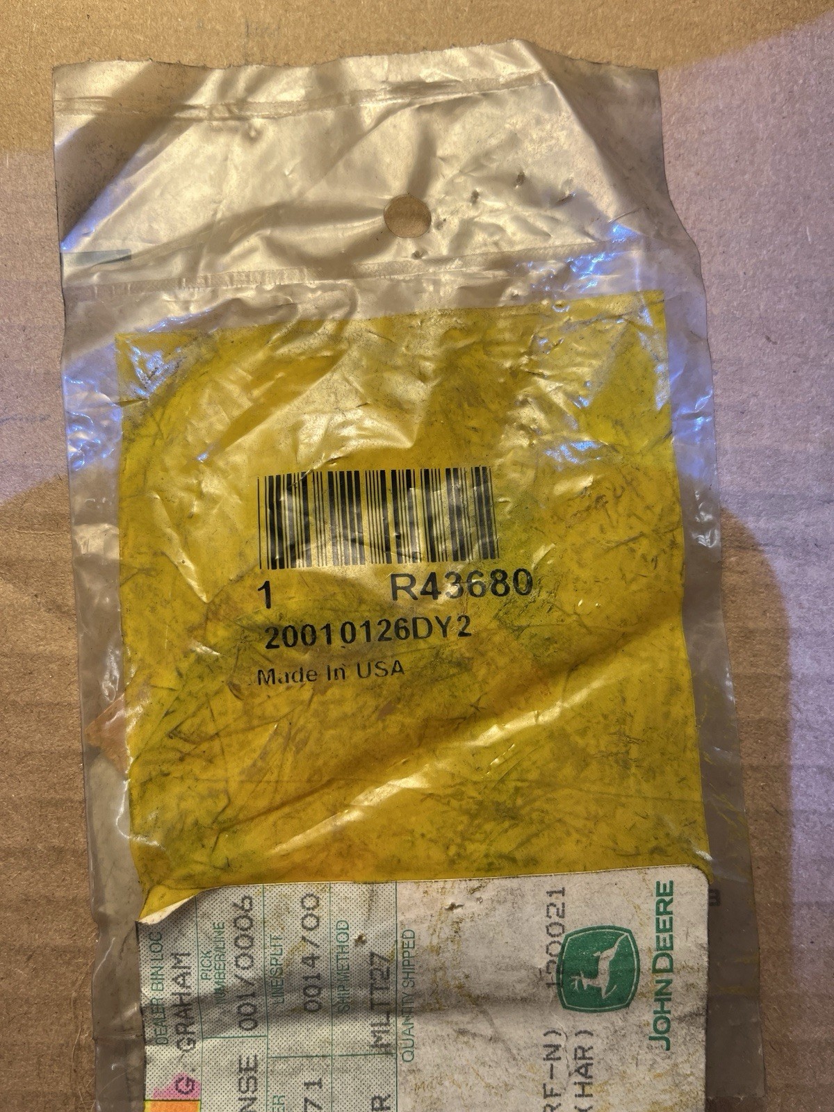 R43680  GENUINE John Deere Original Equipment  Valve Seat Insert