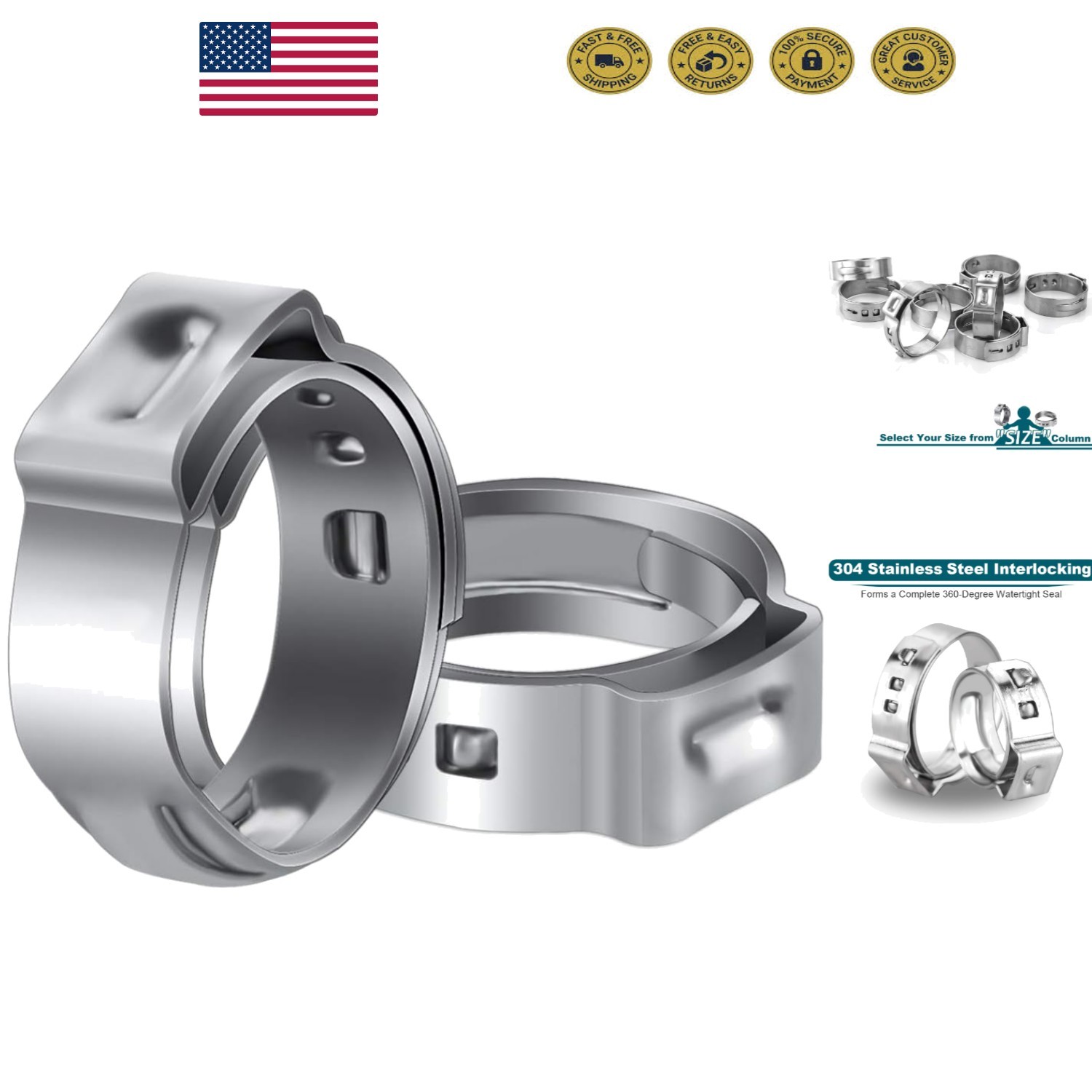 Durable 1 Inch PEX Stainless Steel Cinch Clamps - 50 Pack for Plumbing Security
