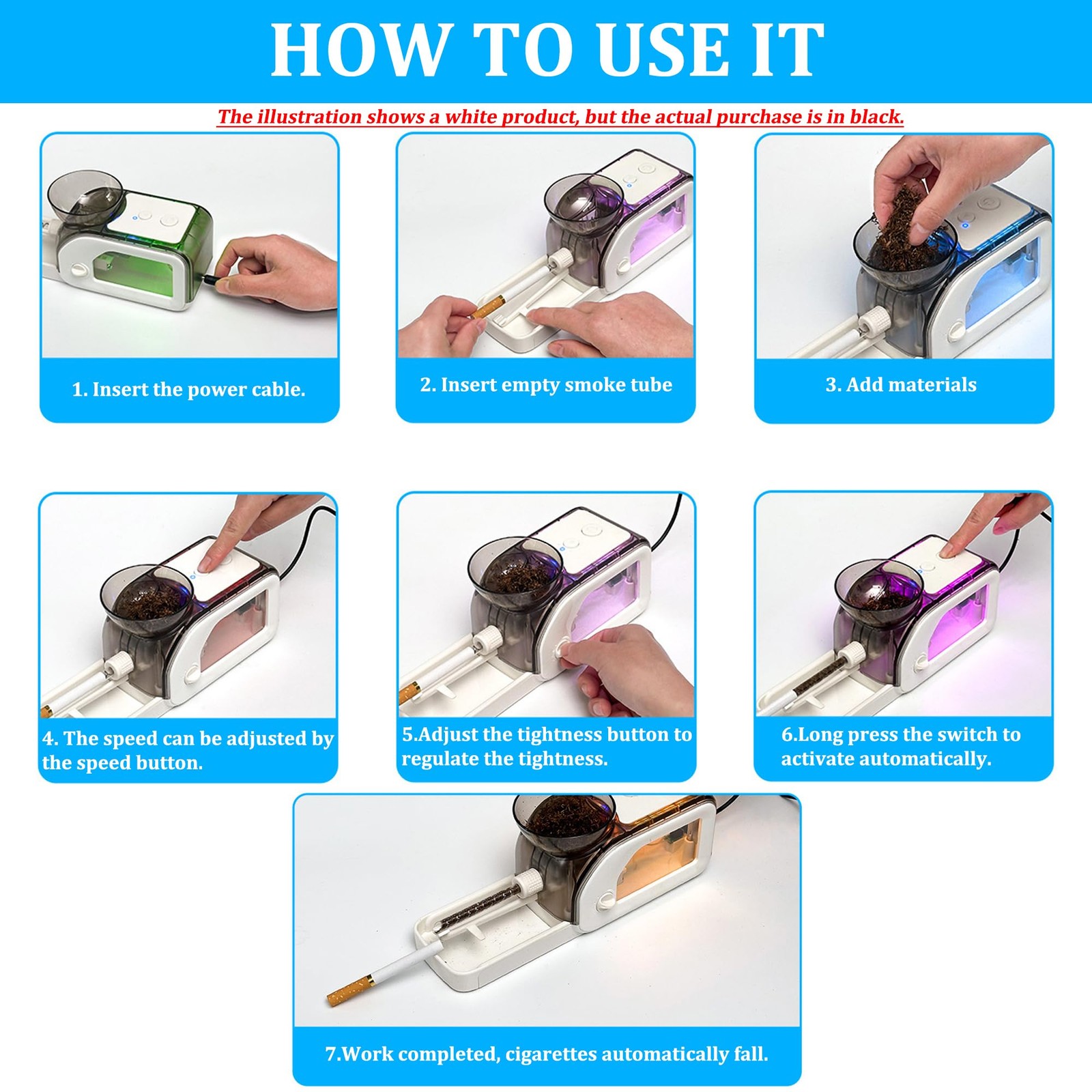 Electric Tobacco Cigarette Rolling Machine, Portable Cone Loader Injector Mac...
