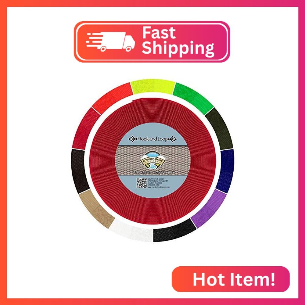 Country Brook Design 1 Inch Non-Adhesive Sew On Hook and Loop Fastener (Red, 5 Y