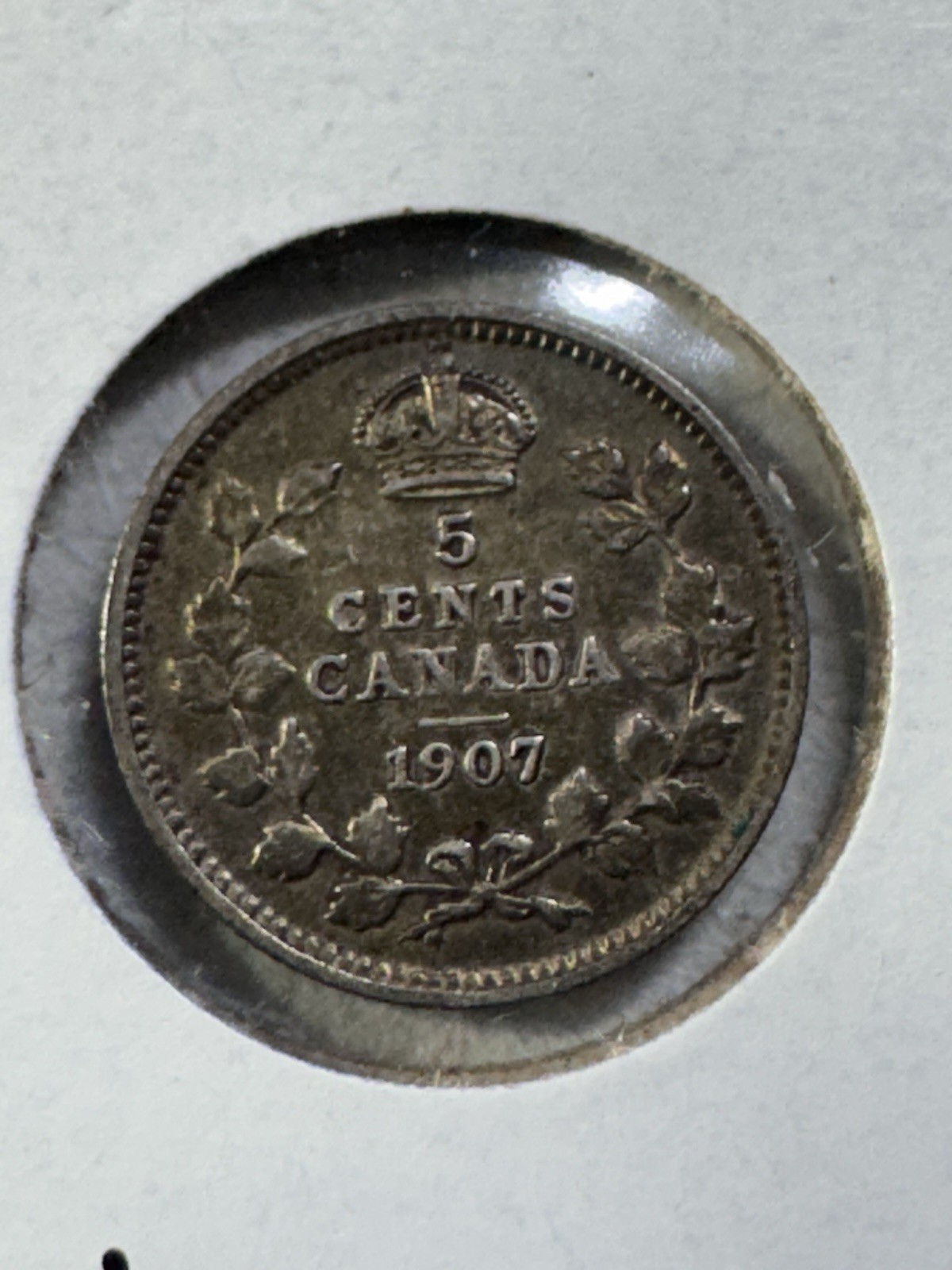 1907 Canada 5 Cents Small Silver Coin Cleaned