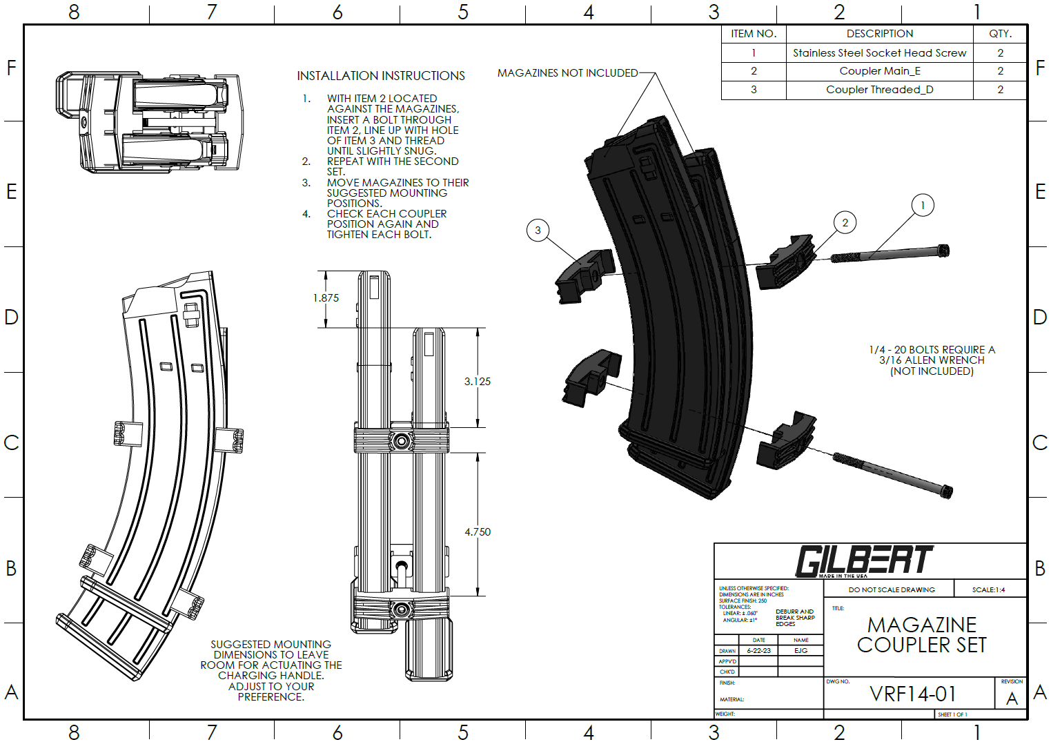 Super Strong VRF14 Magazine BLACK Coupler Set FREE SHIPPING