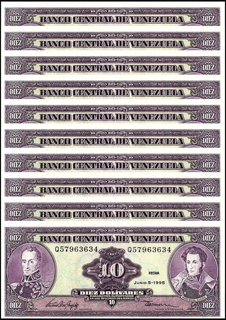 Venezuela 10 Bolivares, 1995, P-61d, UNC X 10 PCS