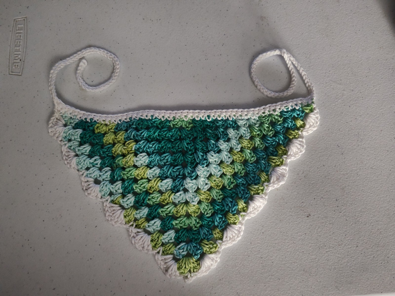 Handmade Crocheted Green White Triangle bandana Fashion Accessory