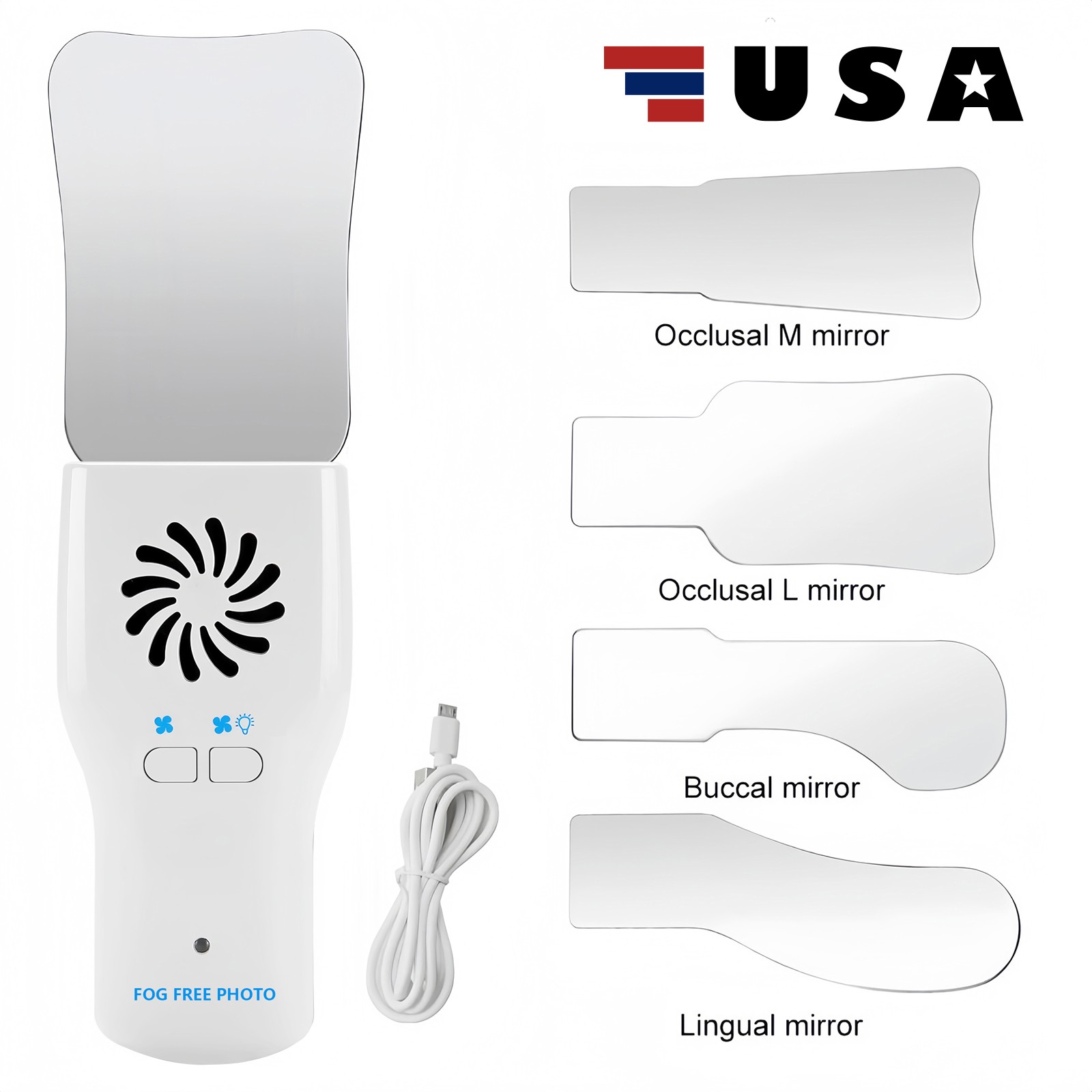 Dental Occlusal Mirror Device Fog Free with 4 Intraoral Reflective Mirrors Kit