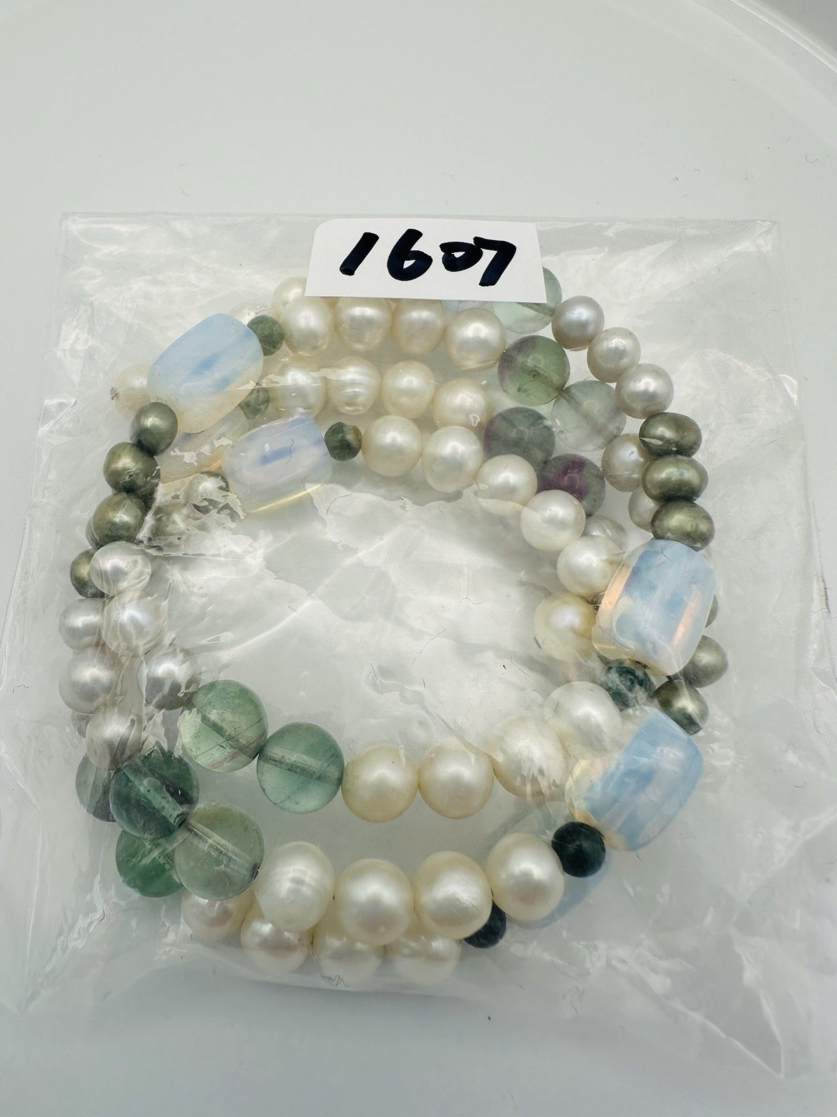 Freshwater Pearl Opalite Fluorite Wire Bracelet