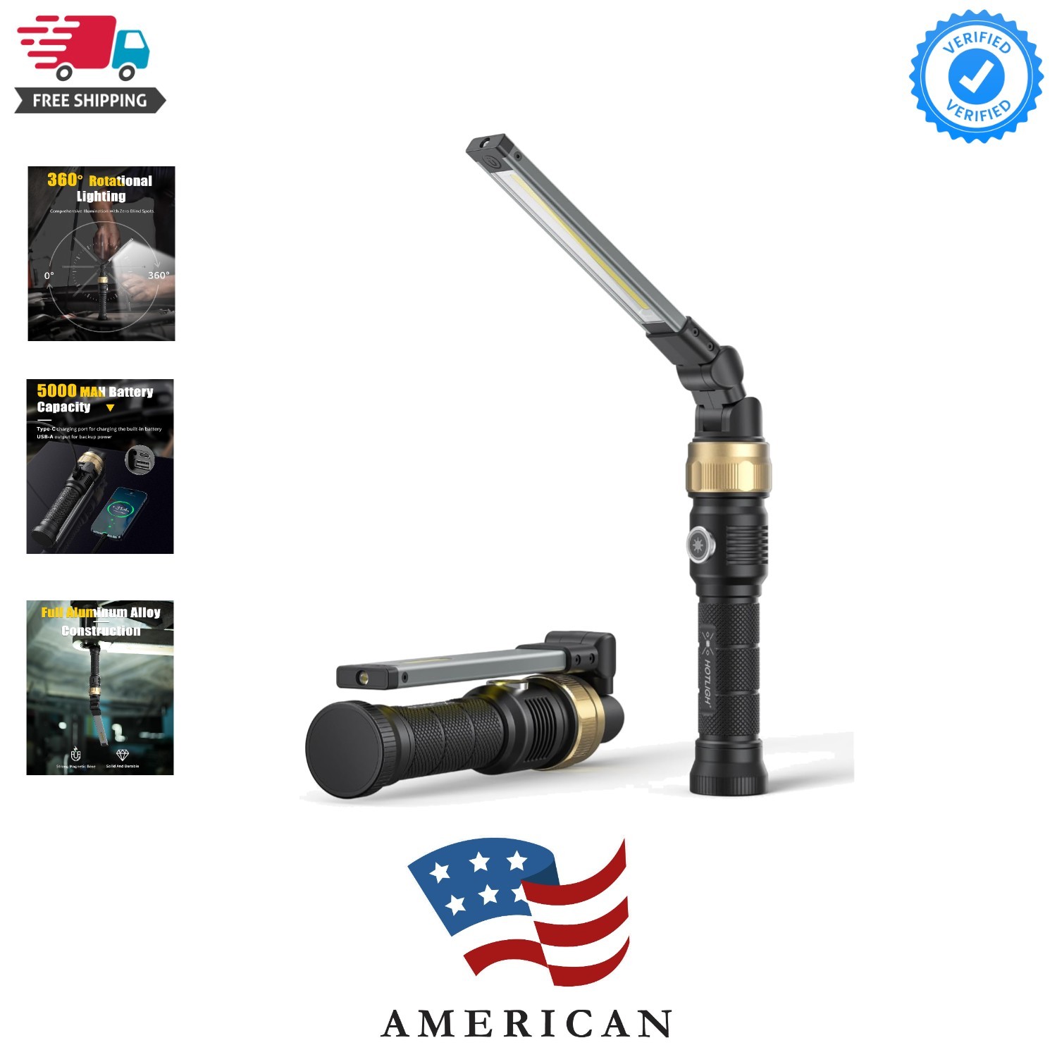 Rechaegeable Work Light, 5000mAh Magnetic Flashlight with 360° Rotate Foldabl...