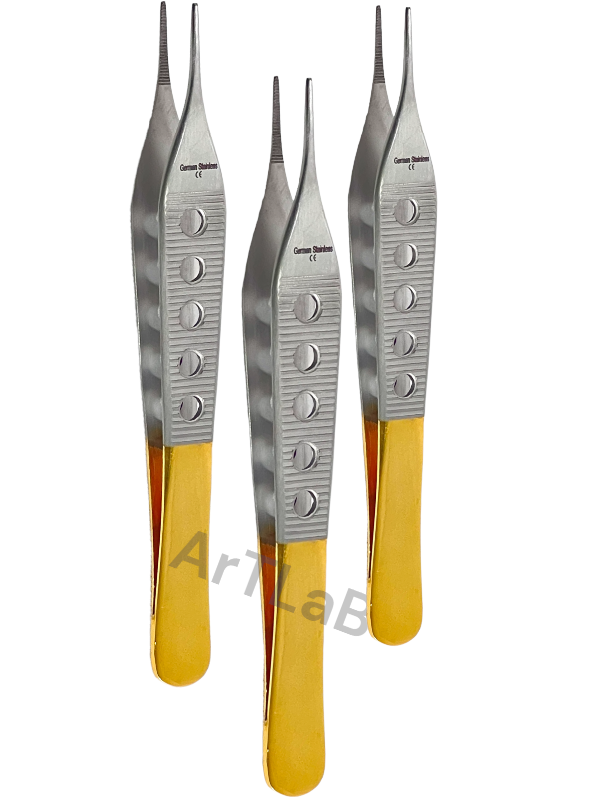 Fine Serrated Tip Adson Dressing Forceps 4.75" w/ Gold Perforated Handle, STR