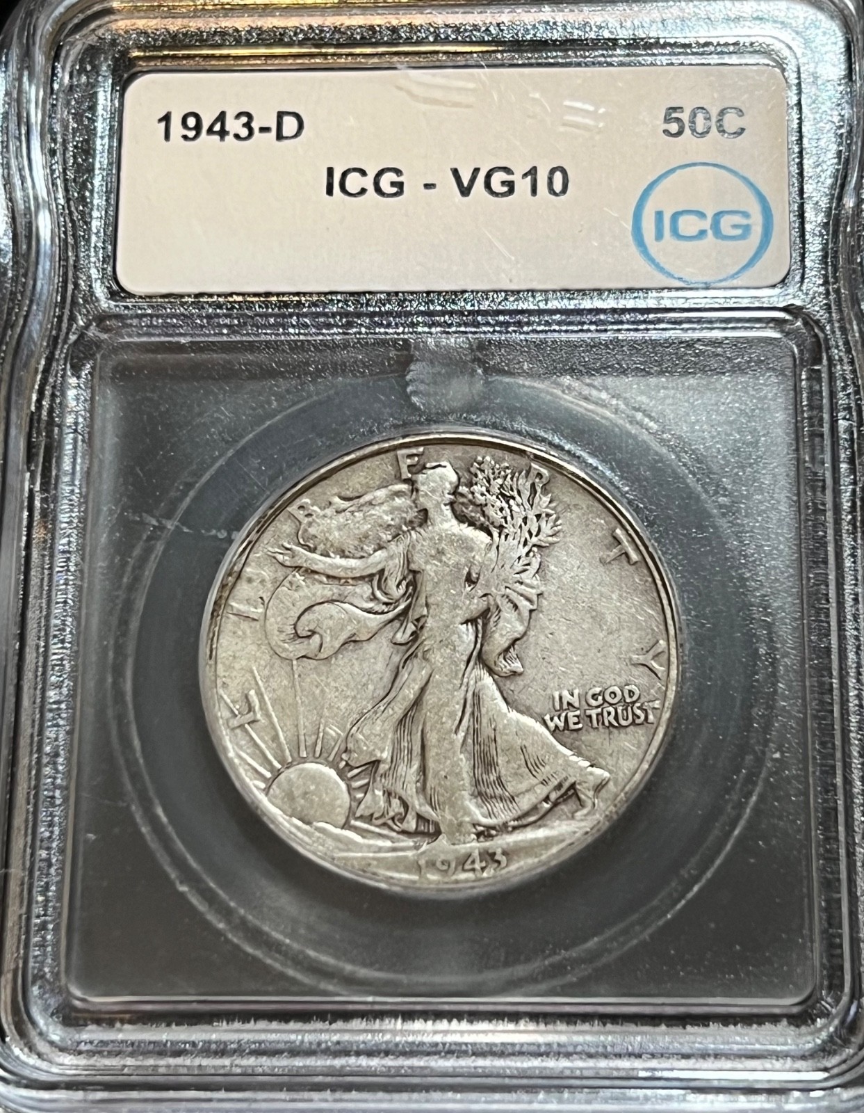 1943-D Walking Liberty Silver Half Dollar.  Combine Shipping + Bonus!