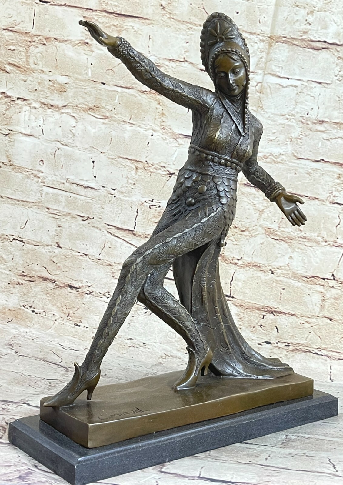 Mirval Art Deco Dancer Performer Showgirl Brown Patina Bronze Statue Sculpture