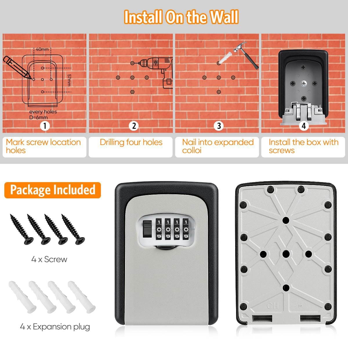 4-Digit Combination Lock Key Box Safe Storage Box Padlock Security Home Outdoor
