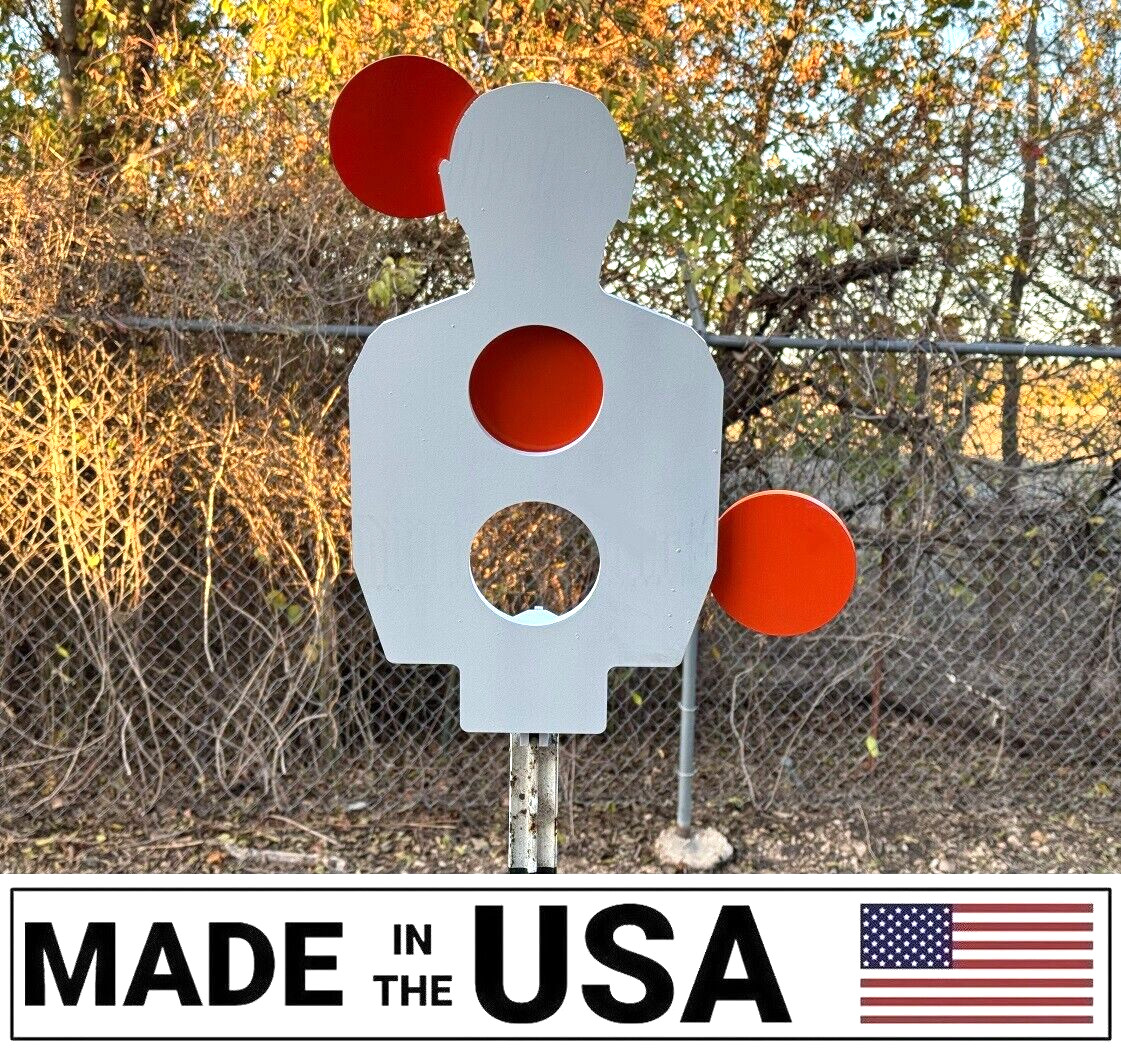 [SR] 3/8" Steel Hostage Reactive Target 10"x18" Torso & 3 Swivel Paddles T-Post
