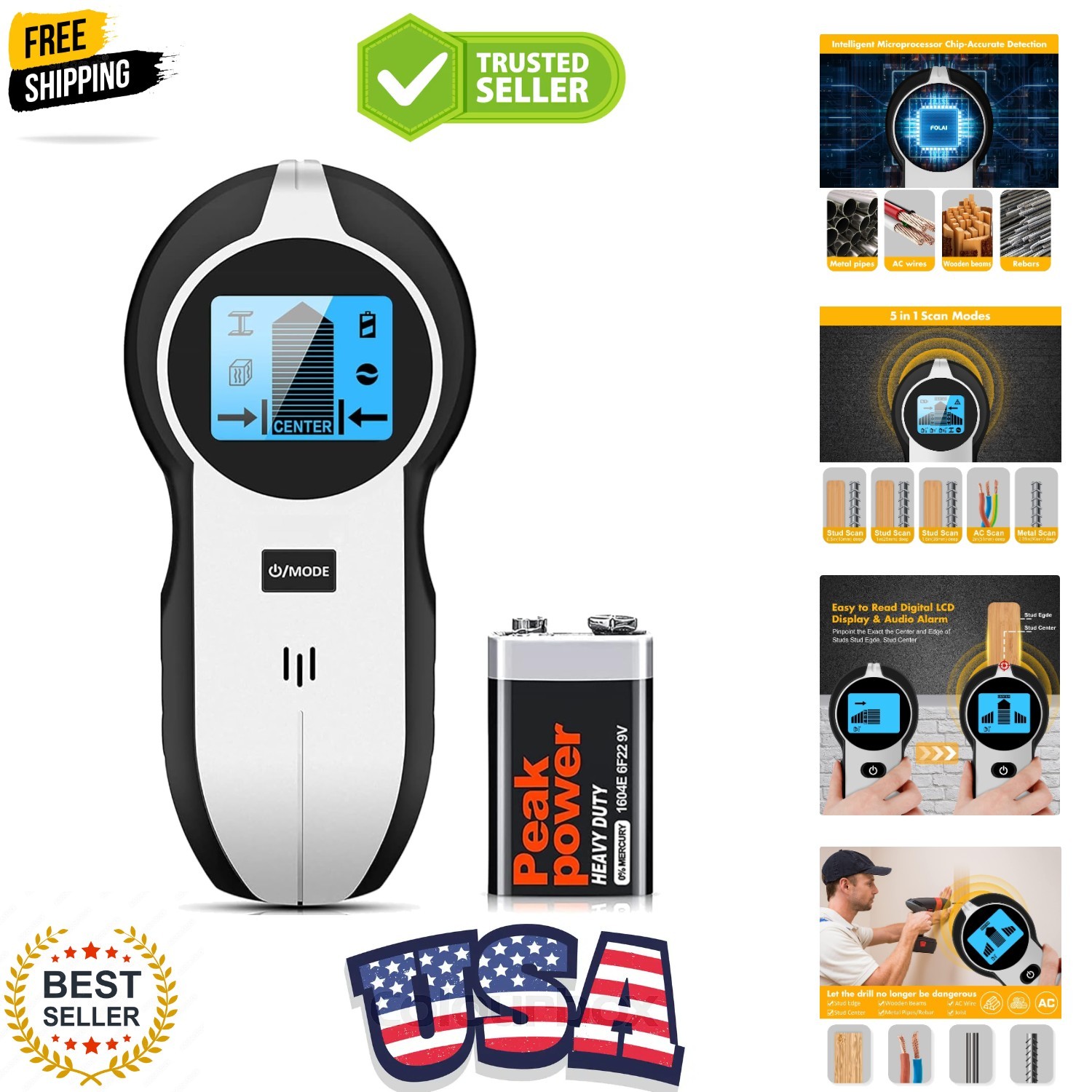 Stud Finder Wall Scanner 5 in 1 Upgraded Electronic Wall Scanner wi Battery f...