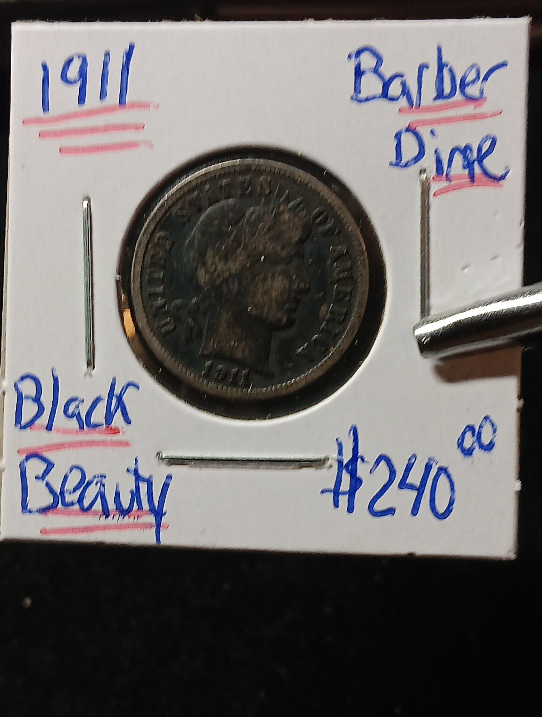 👉1911 Barber Dime - Unique BLACK BEAUTY Eye Appeal Full Liberty Au+ Choice J/57