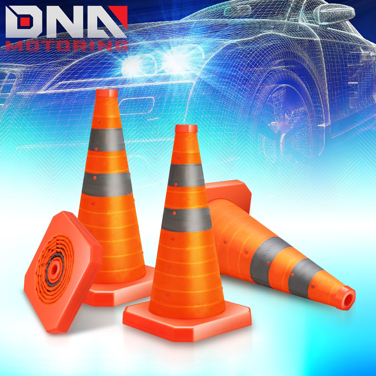 4Pcs 18" Foldable Collapsible Traffic Safety Orange Cones with Heavy-Duty Base