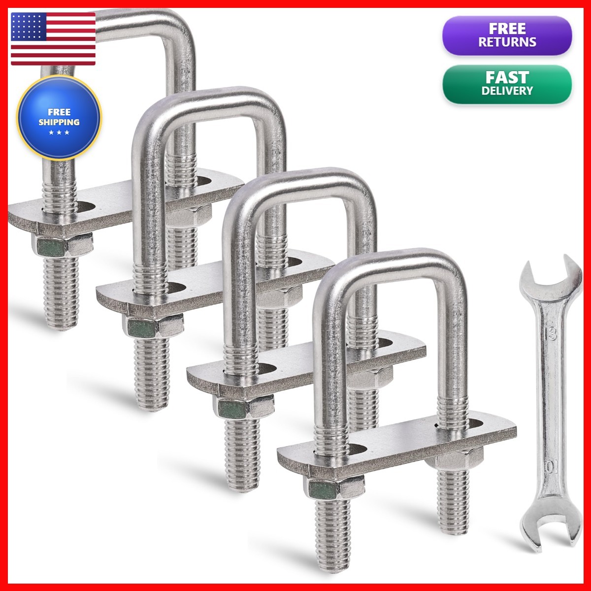 SRZTXU 4 Sets M8 Square U-Bolts,u-Bolts 1 Inch Wide,304 Stainless Steel Square