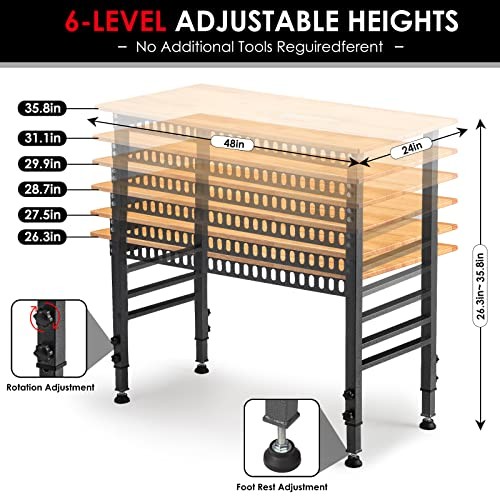 Adjustable Workbench 48in 2000lbs Capacity with Outlet