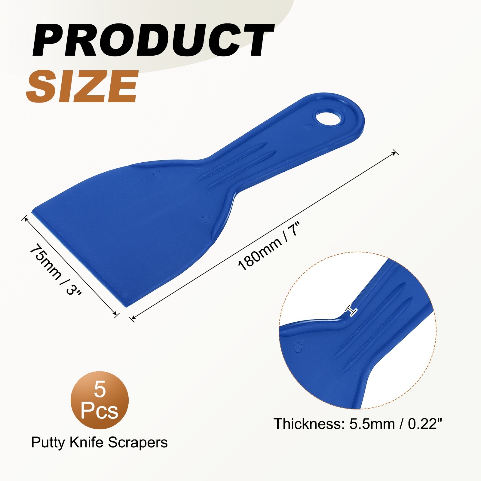 5pcs Putty Knife 3" Width Flexible Plastic Putty Knife Paint Scraper Blue