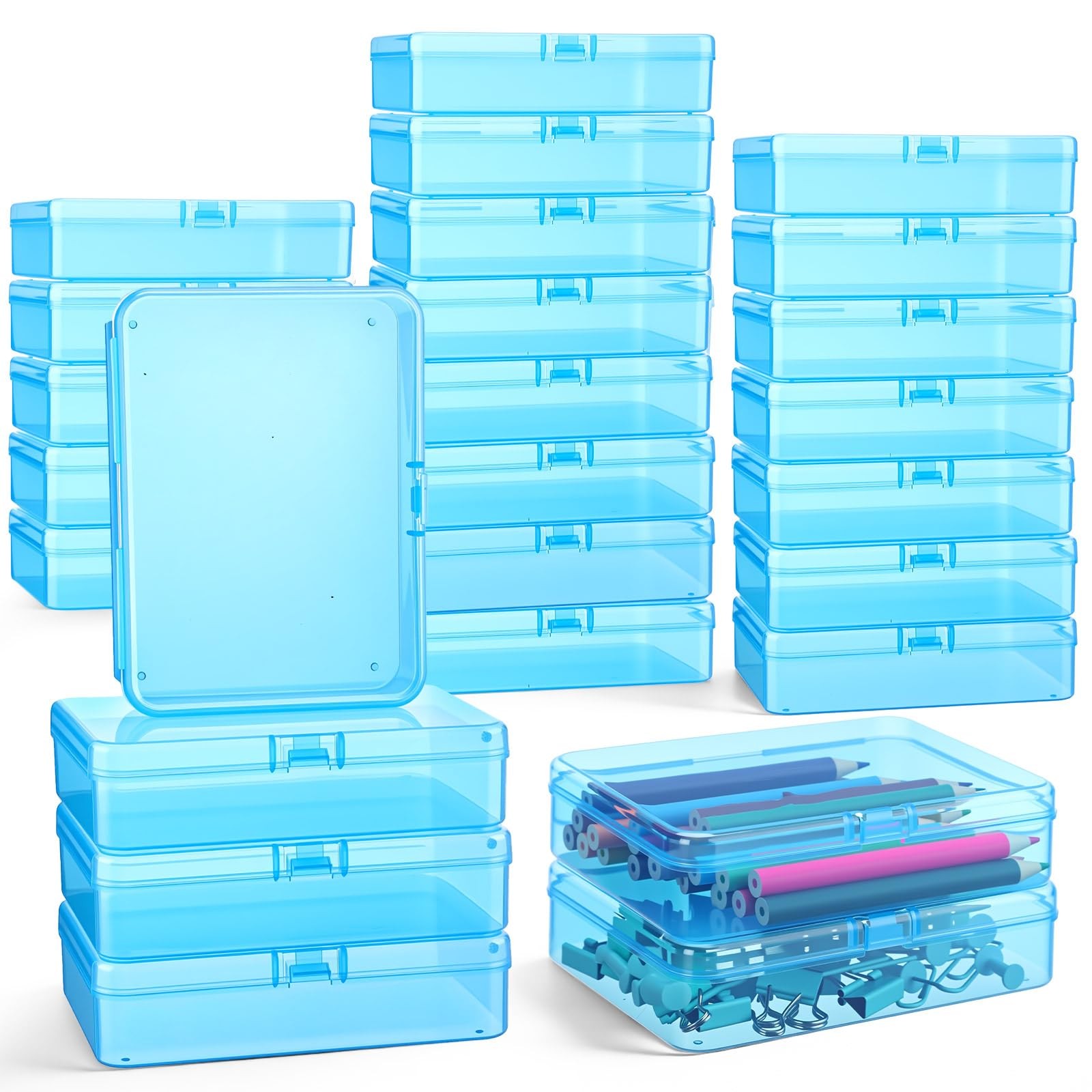 25 Pcs Plastic Crayon Boxes with Lids, 4.53 x 3.35 x 1.1 Inches Stackable Sma...