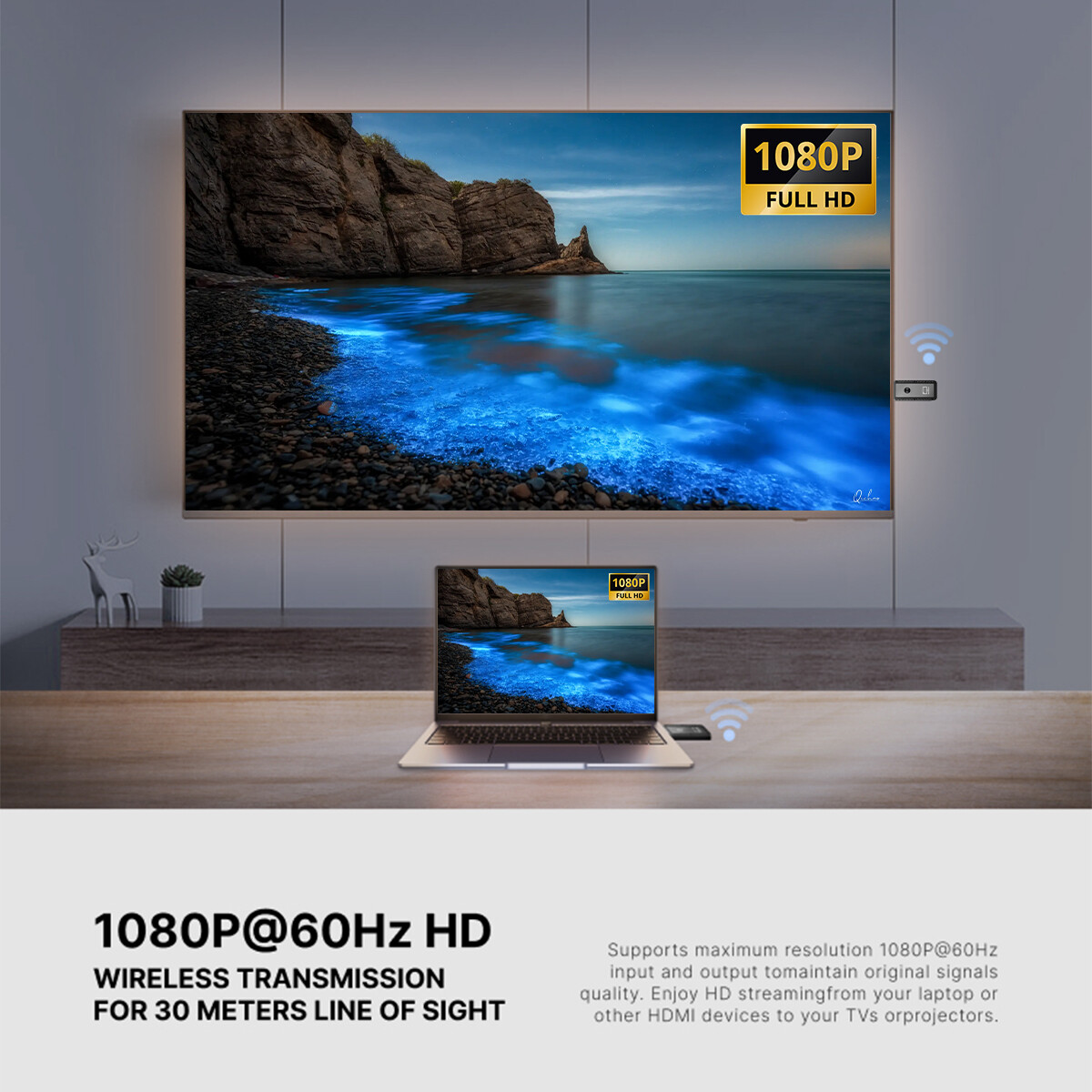 4K Wireless HDMI Video Transmitter and Receiver TV Stick Screen Share Extender.