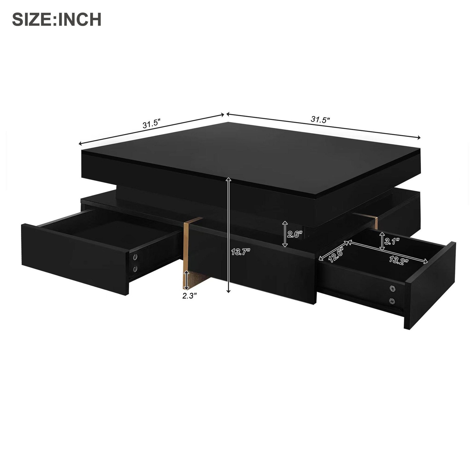 Vinsetto Coffee Table with 4 Drawers, Black