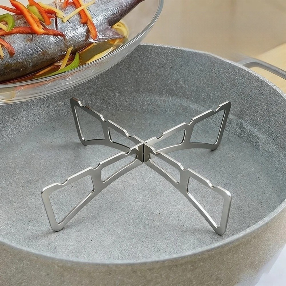 Portable Collapsible Steaming Rack Stainless Steel Cross Design for Cooking