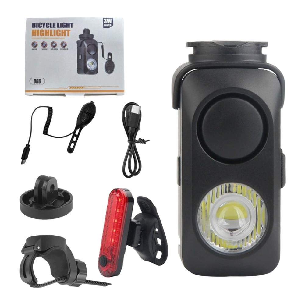 USB Bicycle Headlight with Loud For horn 120dB Quick Release Adjustable Beam