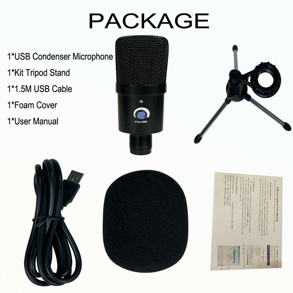 USB Condenser Microphone Kit Complete Set For PC Laptop Studio Recording Singing