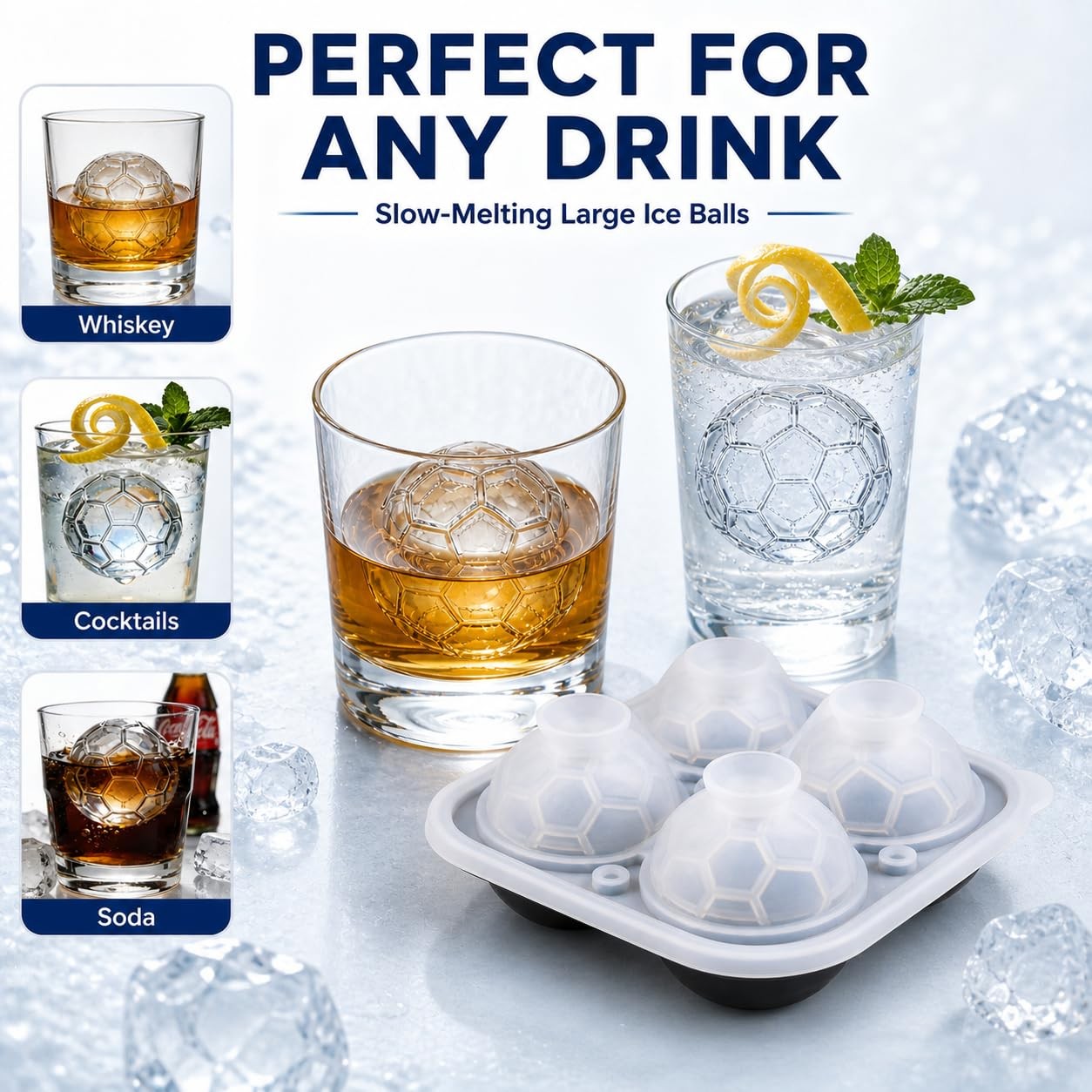 Silicone Ice Cube Tray (2-Pack) with Lids, Fun Soccer Shapes Easy Release for...