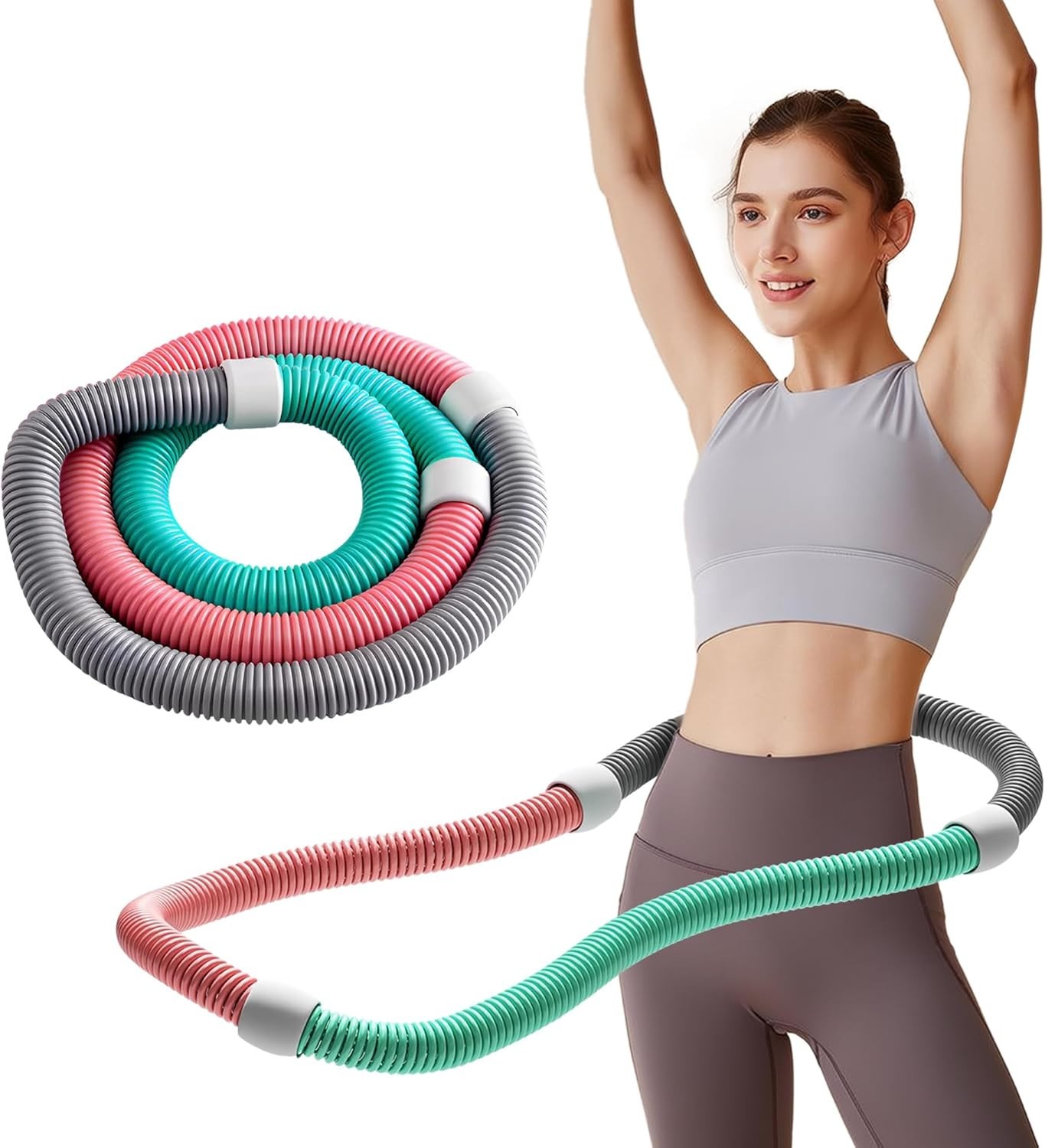 Foldable Weighted Soft Spring Hula Hoop for Adults, 3.3lb for Home and Travel